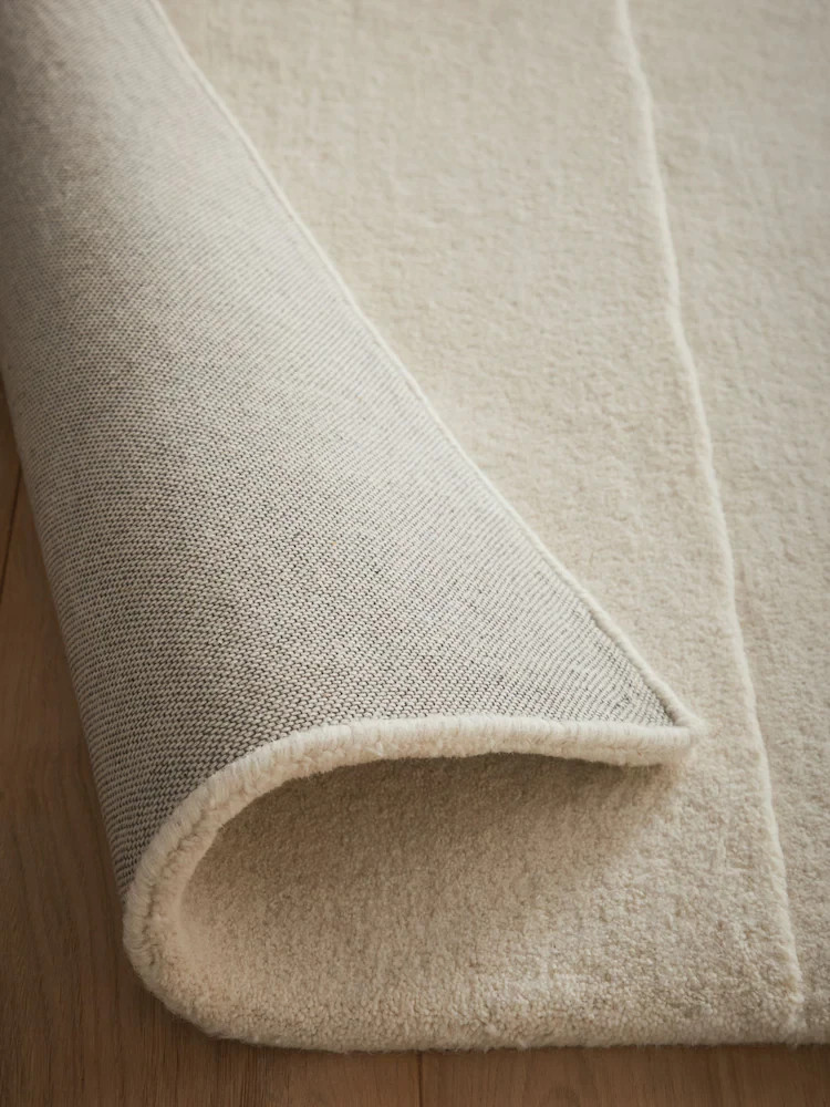 Modern Minimal Handmade Wool Area Rug 8×10 Living Room Neutral Textured Pattern