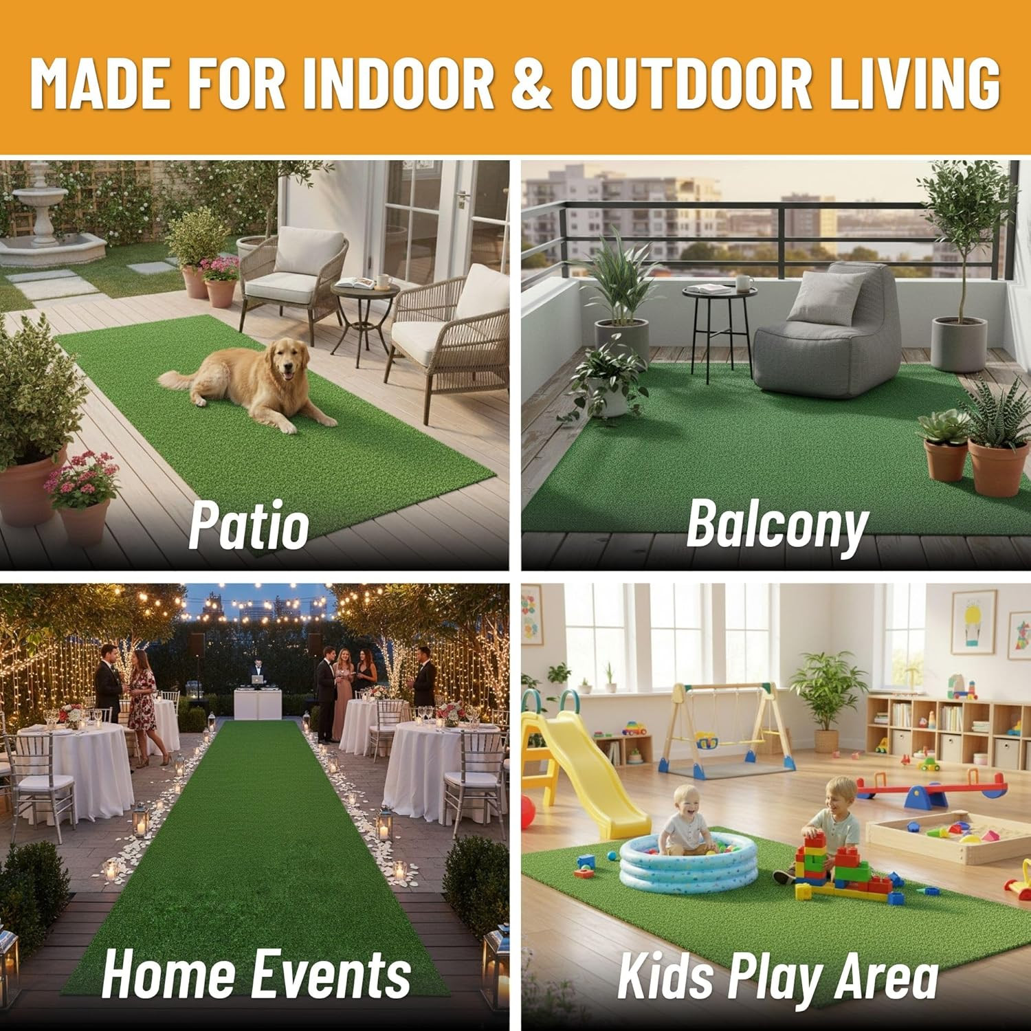 Artificial Grass Outdoor Runner Rug 2’7″ X 10′ – Waterproof Astro Turf with Drai