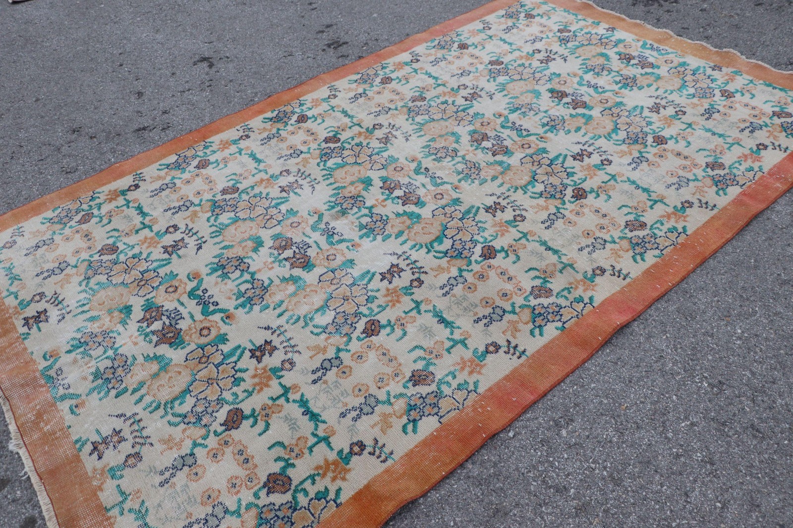 Vintage Rug Large Rug 5,5×9,3 ft, Turkish Blue Plants & trees Wool Rug