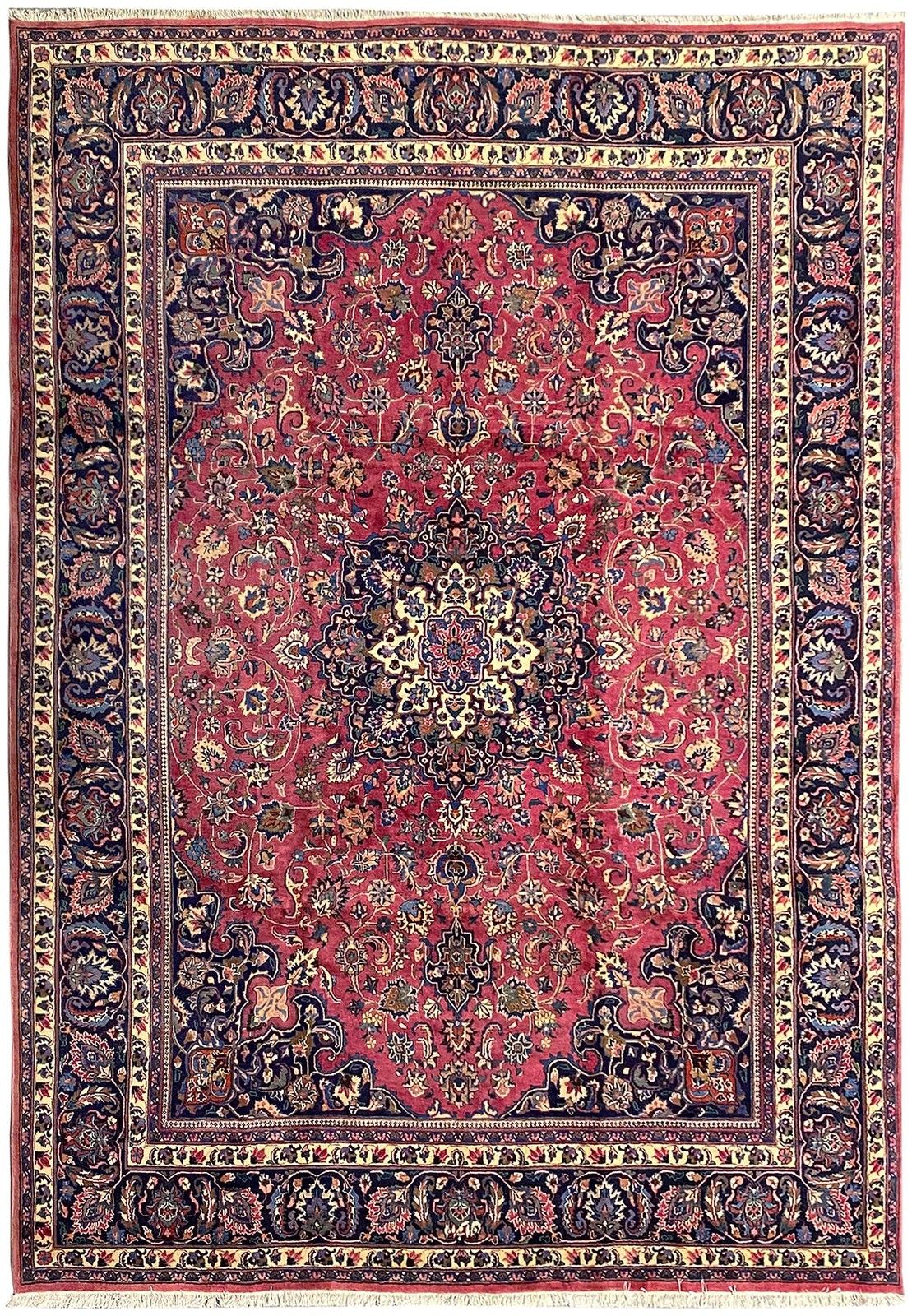 9.3 x 13.4 Signed Perrsian Pre Owned Mashaad Rug 1980’s #F-6987