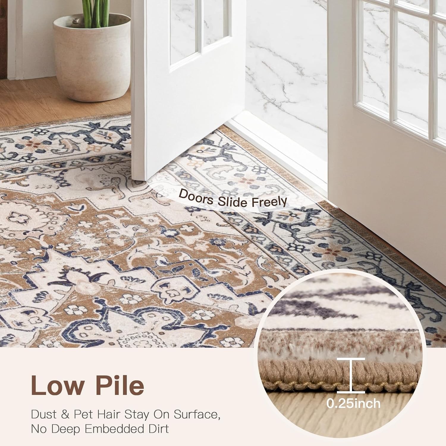 5X7 Area Rugs for Living Room Bedroo Soft Boho Carpet Floral Brown | High Power