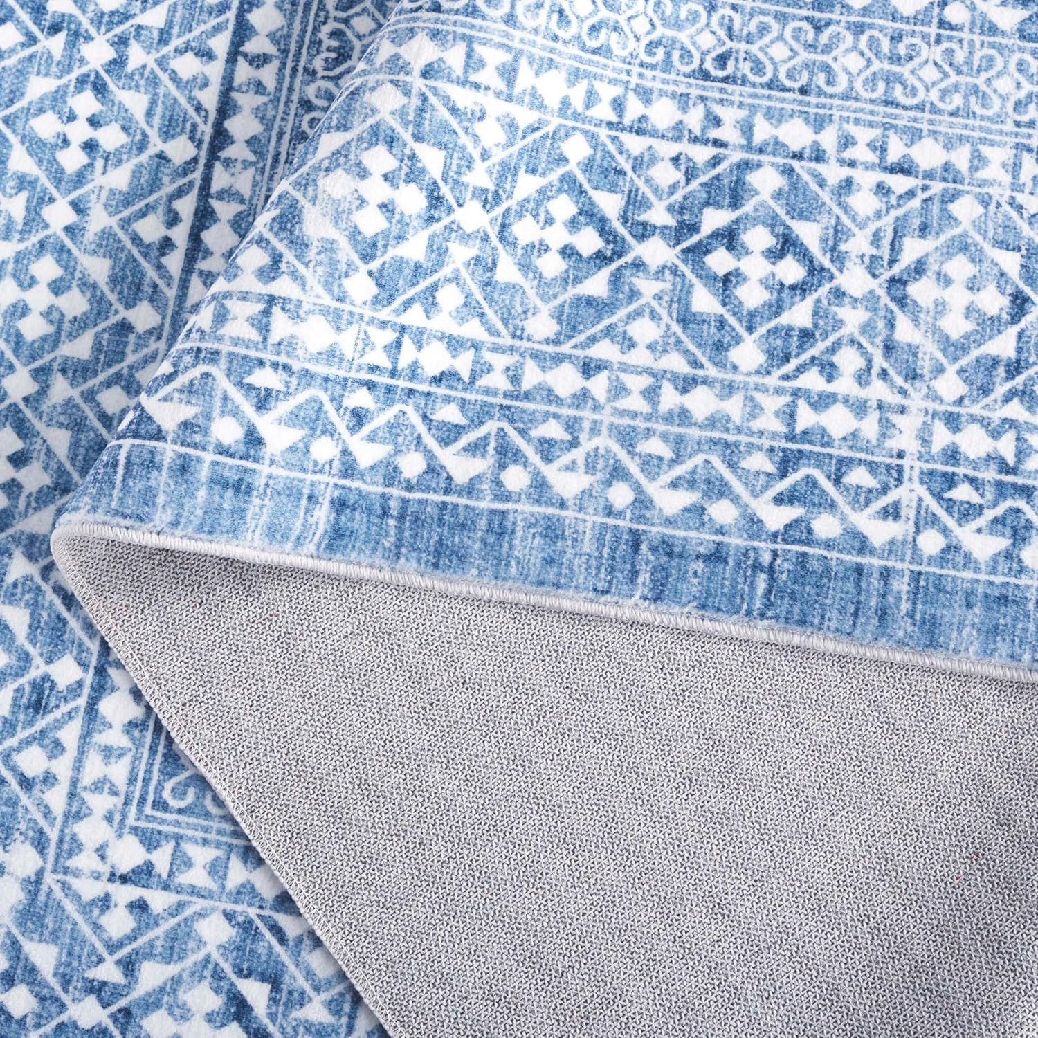 Washable Blue & Ivory Rug – 5′ x 8′, Slip Resistant, Easy to Clean