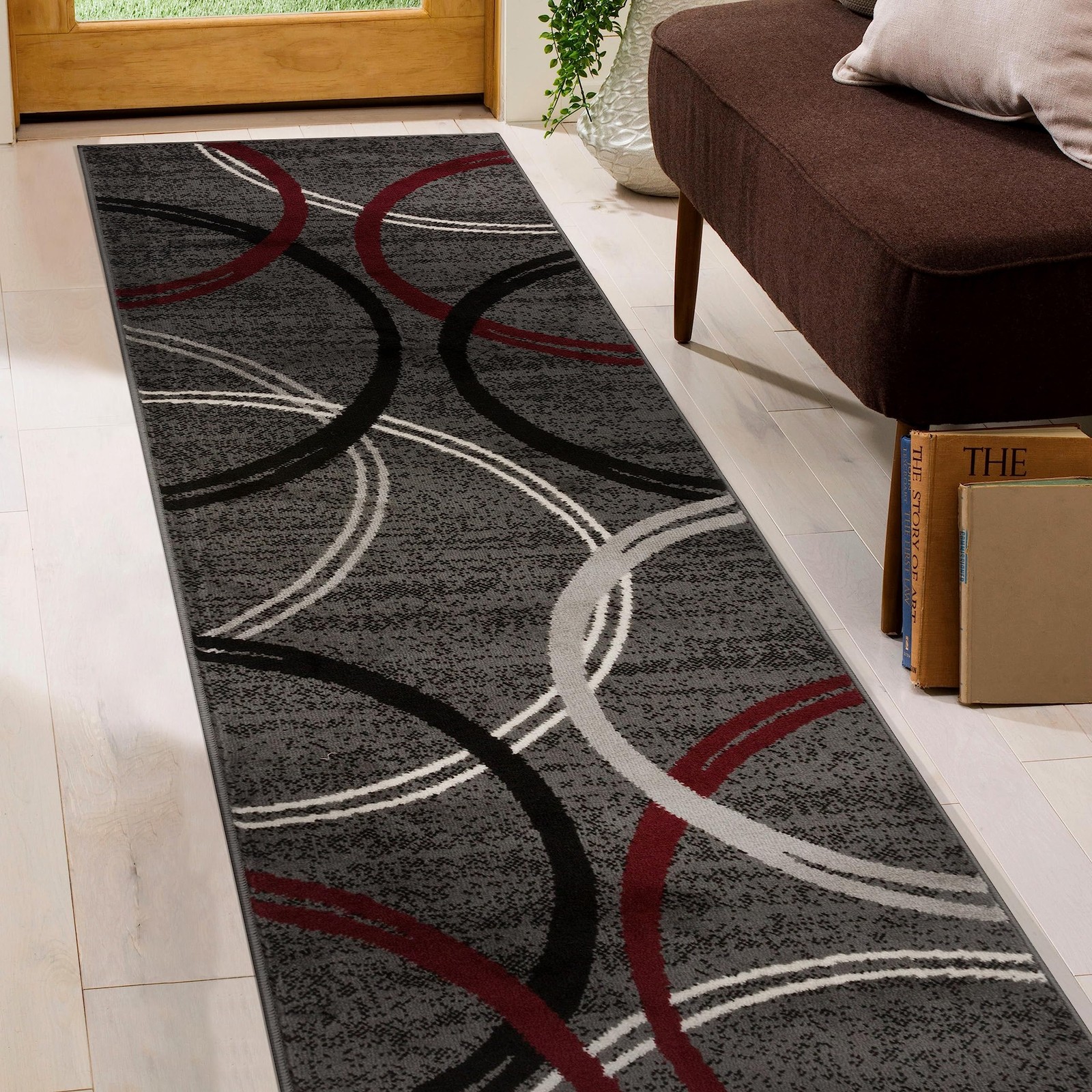Modern Wavy Circles Design Non-Shedding Runner Rug, Carpet for Hallway or Kit…