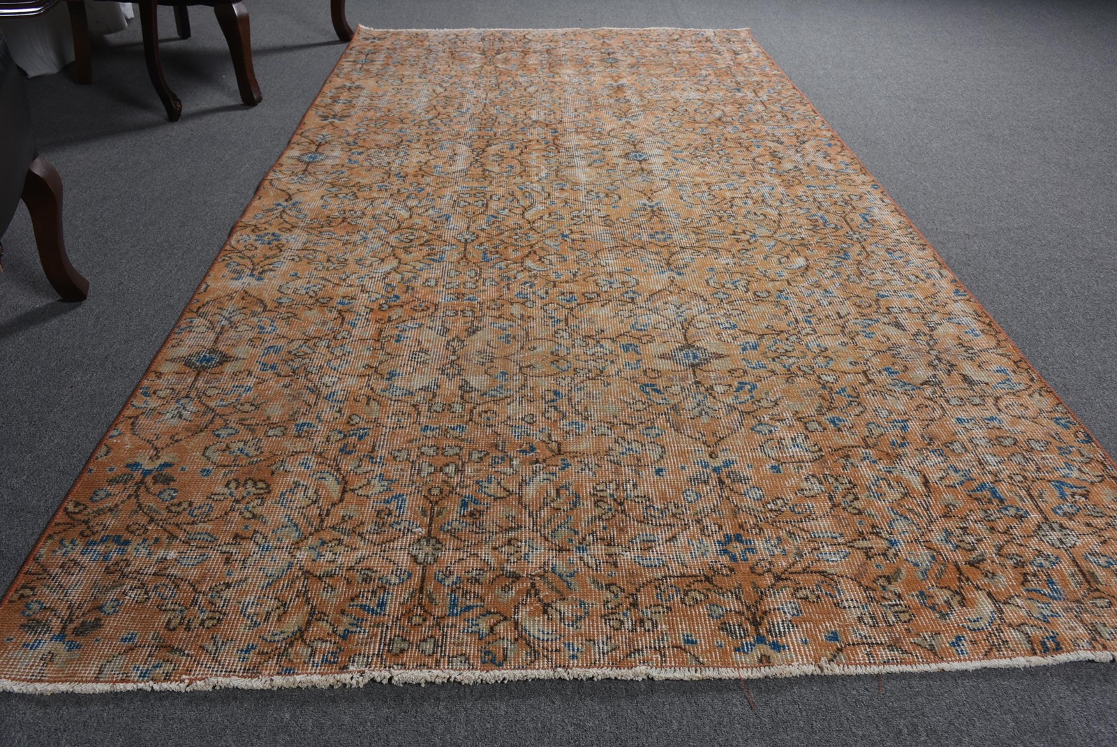Turkish 4,3×8,7 ft Rug, Vintage Rug, Brown Polka dot Rug Wool