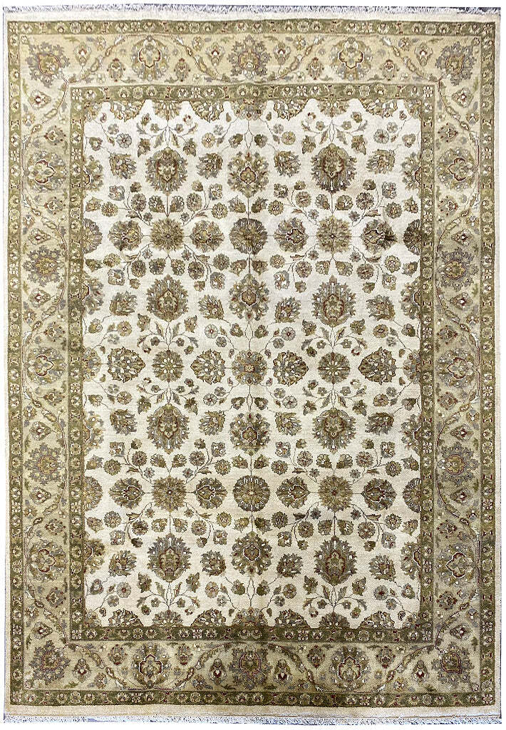 8×10′ QUALITY Natural Wool Agra Rug IVORY GREEN # F-6514