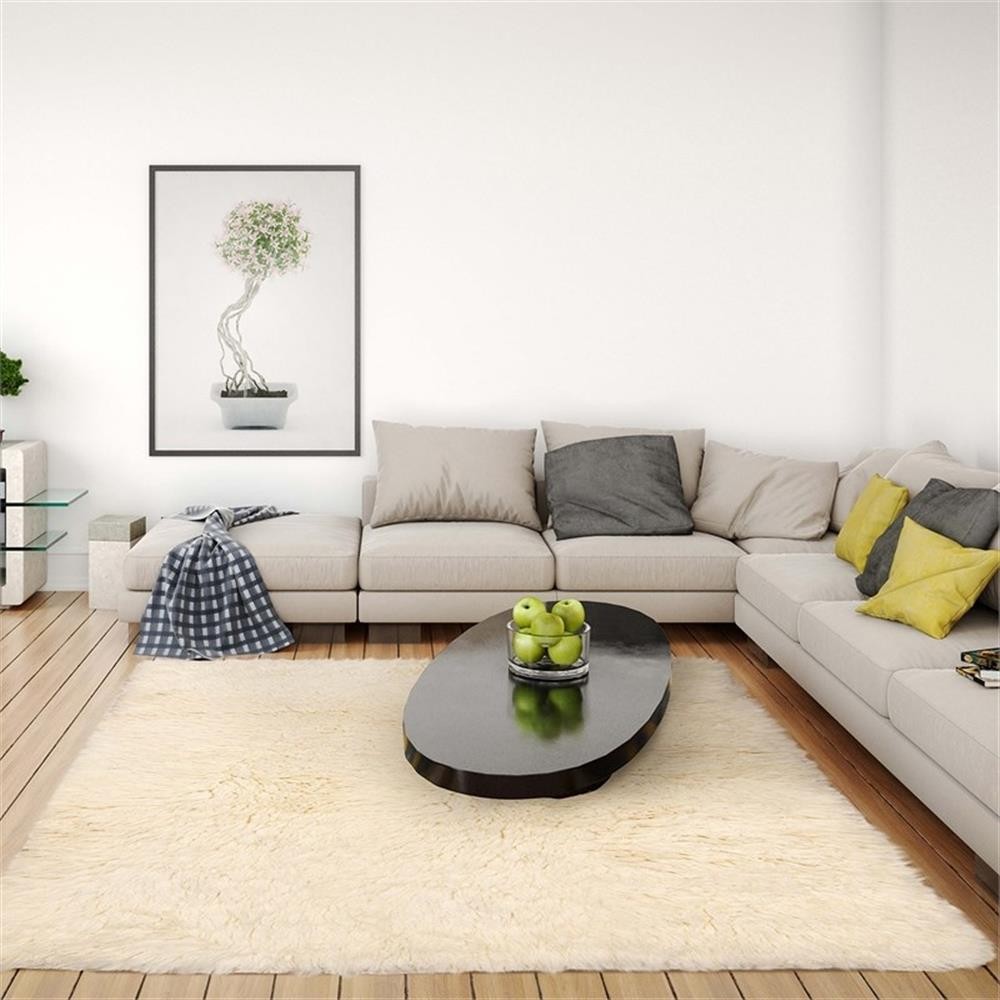 Linon Flokati 5A Shag Wool 72″ x 108″ Rug in Natural