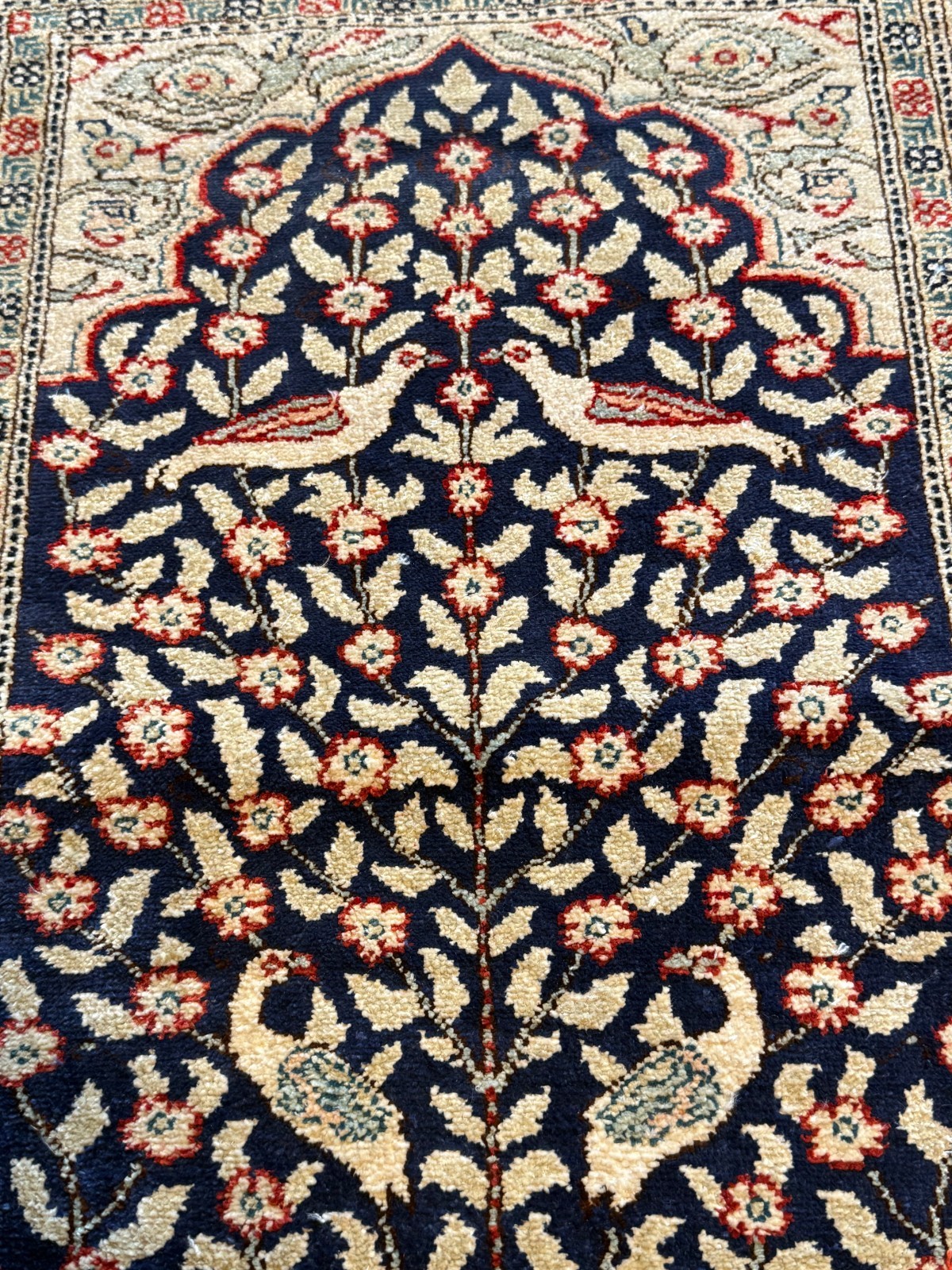 Vintage 100% Silk Turkish Rug Kayseri Tree of Life Rug-34″ x 19 1/4″-Handmade