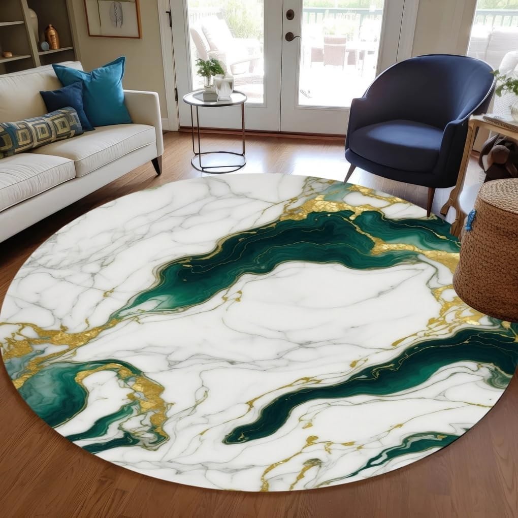 Emerald Green Gold Marble Abstract Modern Aesthetic 6ft Round 6′ (Round), E
