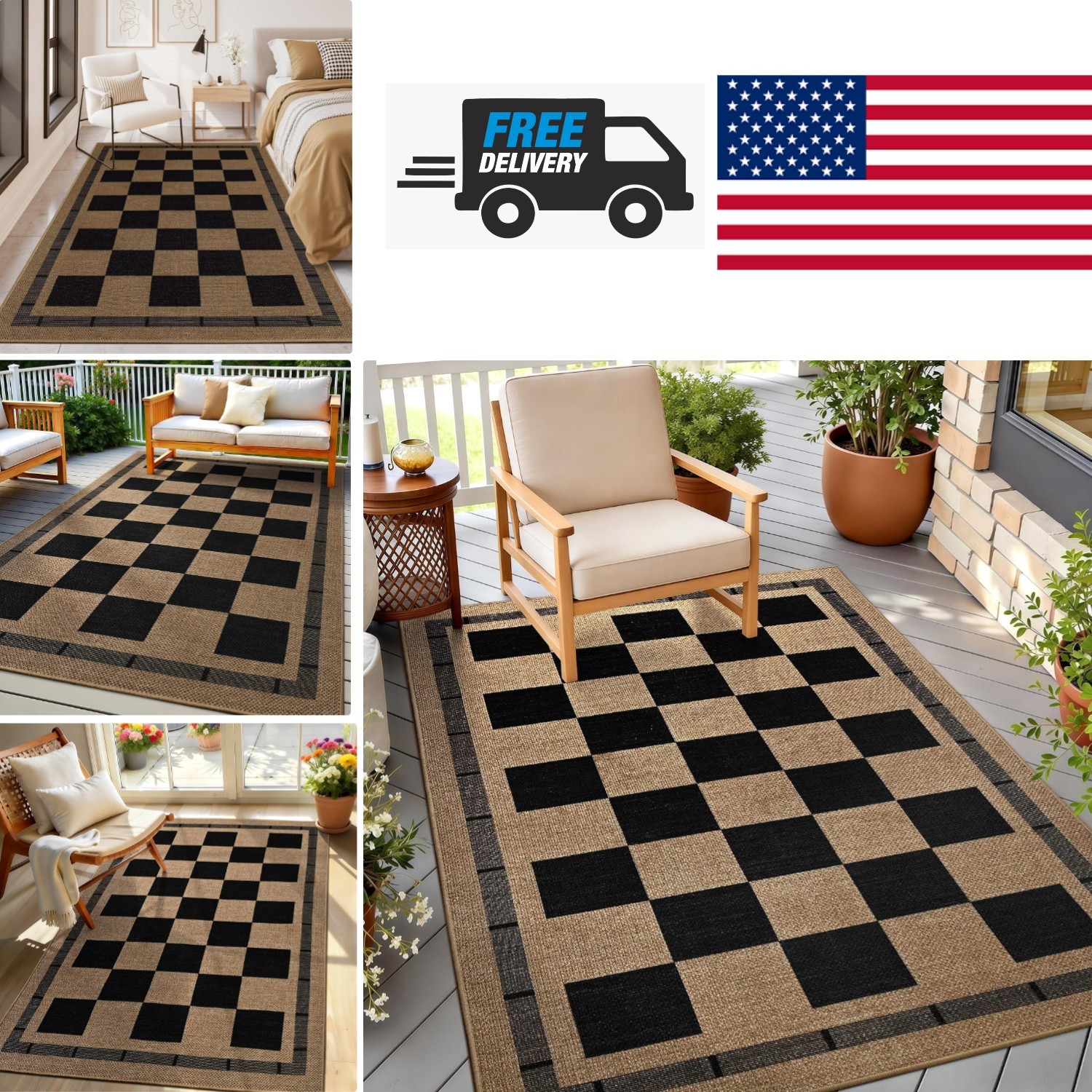 Durable 3×5 Outdoor Rug Geometric Pattern Easy to Clean for High Traffic Areas