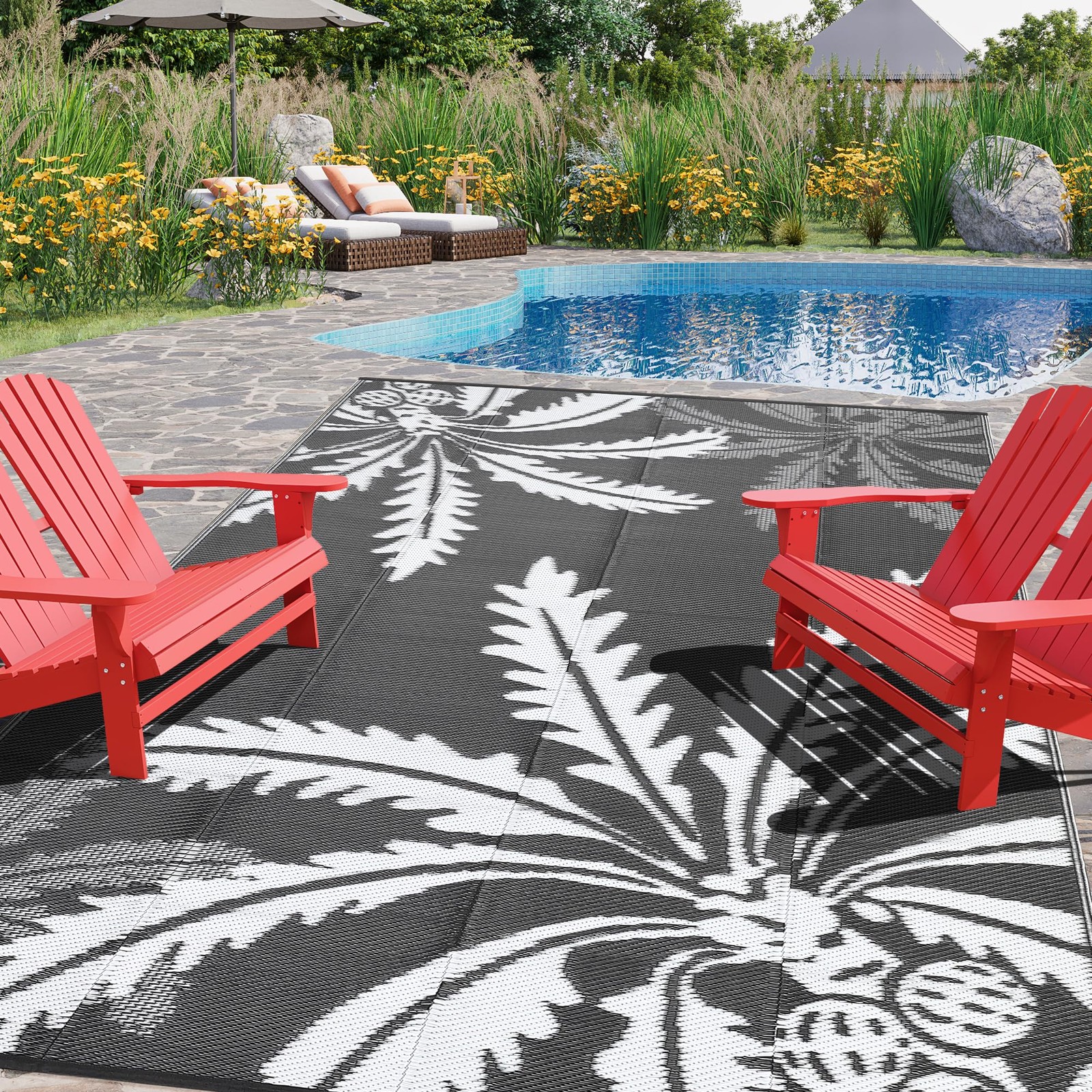 5×8/8×10/9×12 FT Portable Outdoor Waterproof Patio Camping Rug Mat for RV,Picnic