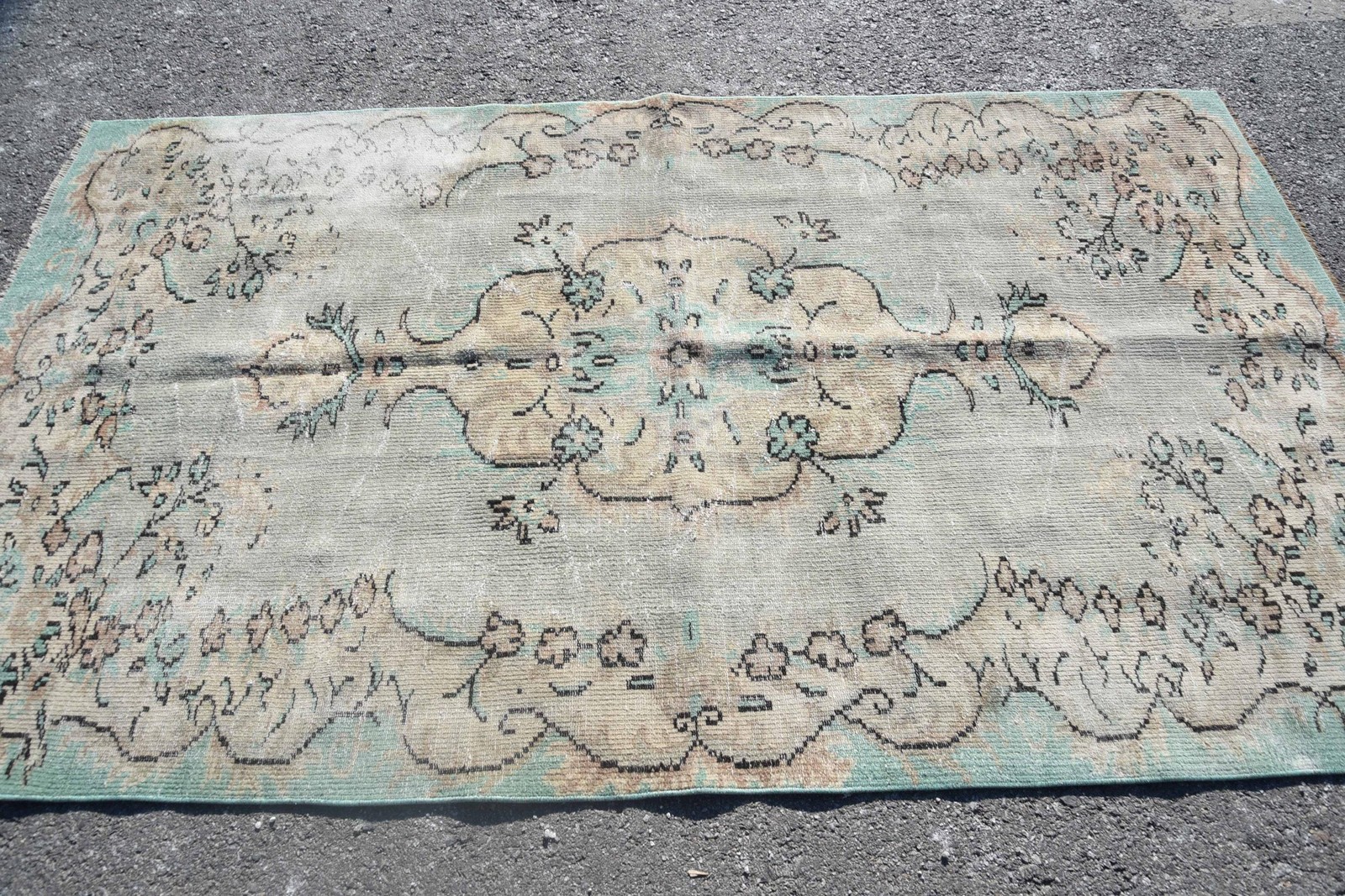 Turkish Rug, Area 4,7×8 ft Rug, Beige Bordered Rug