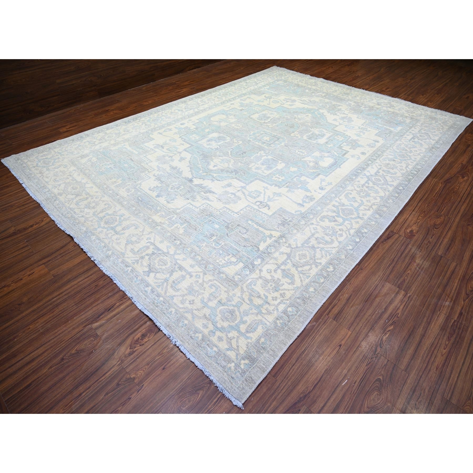 9’9″x13’5″ Cadet Gray Extra Soft Wool Hand Knotted Finer Peshawar Rug R73128