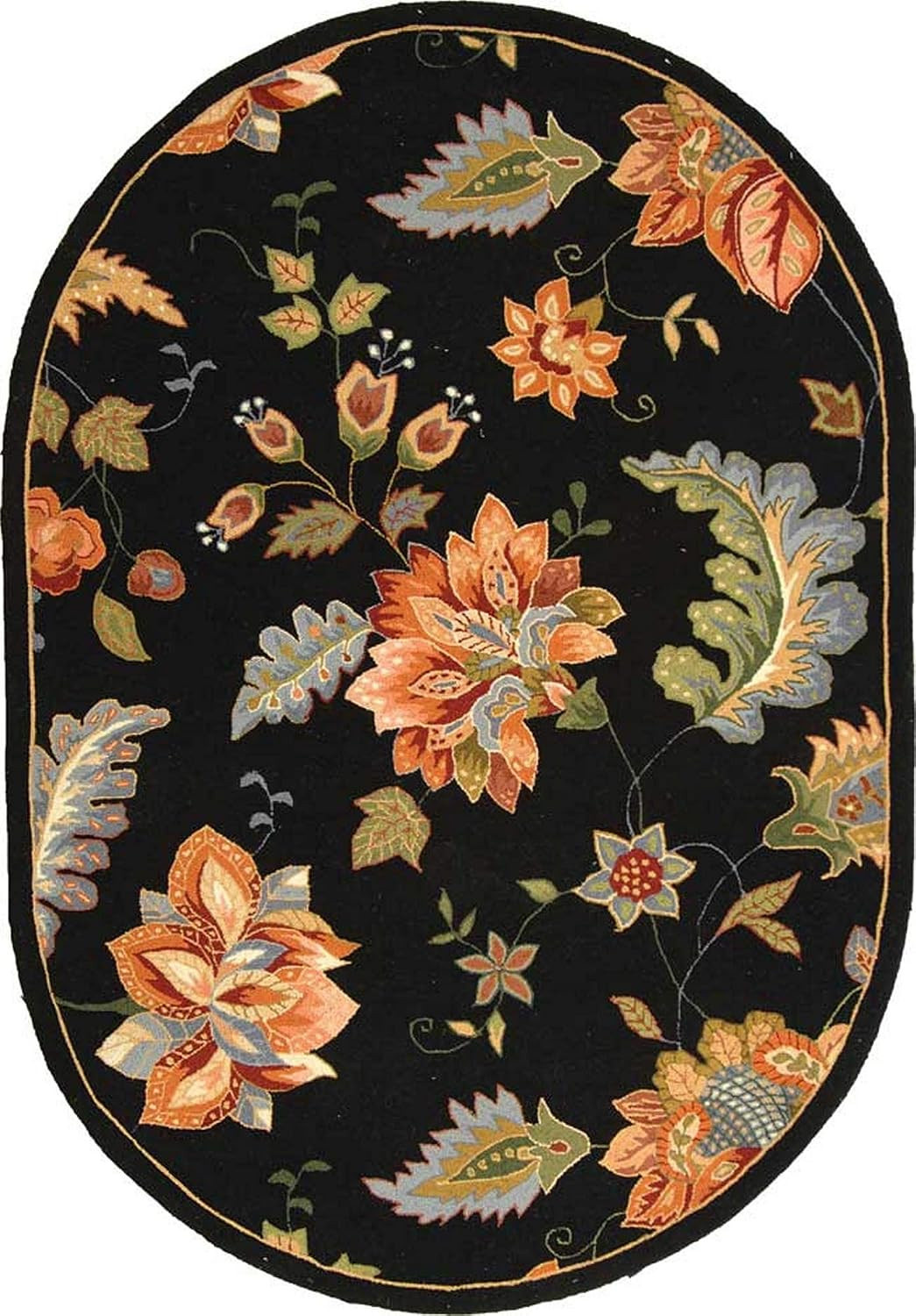 SAFAVIEH Chelsea Collection Area Rug – 7’6″ X 9’6″ Oval, Black, Hand-Hooked Fren