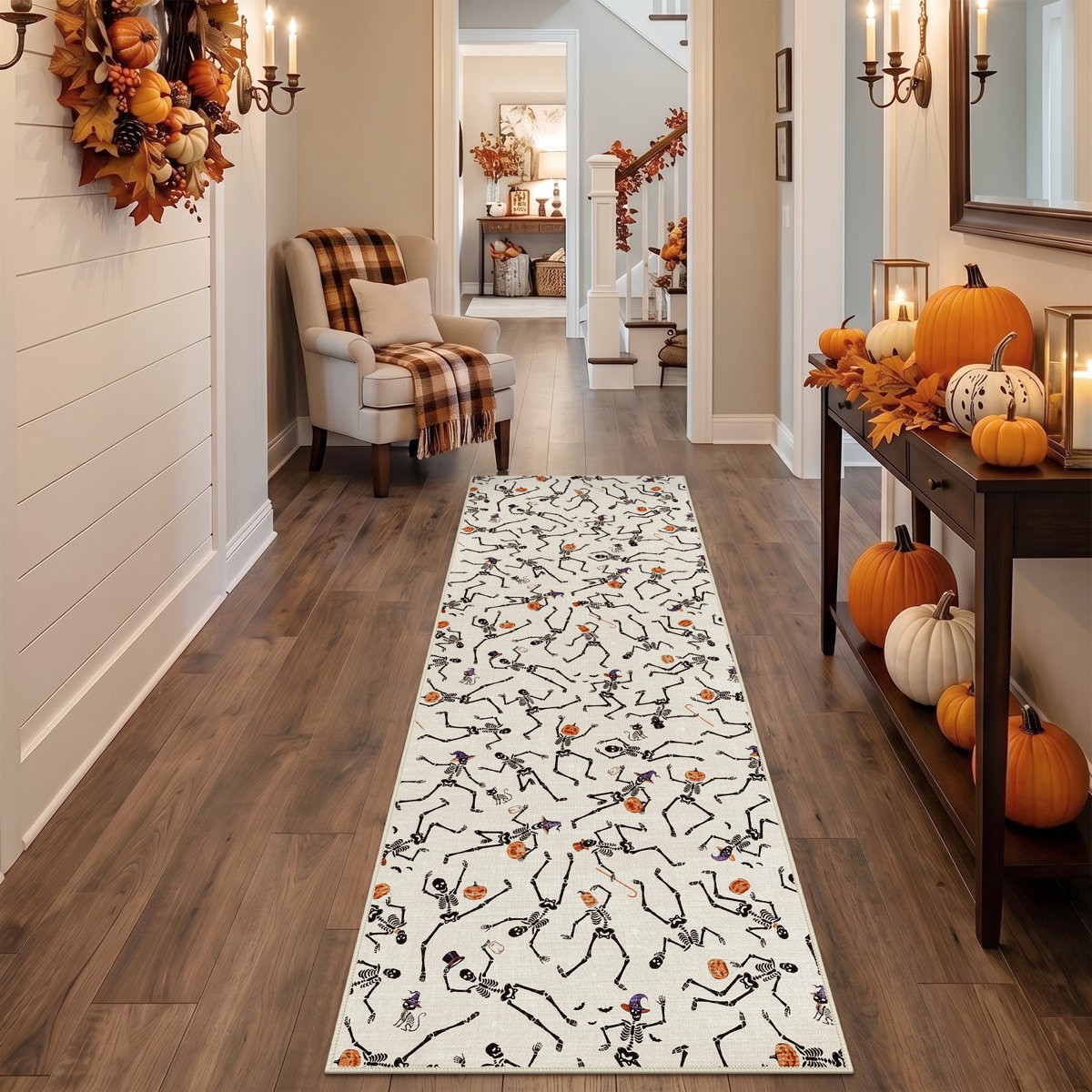 Halloween Area Rugs, Non Slip Soft Chenille Holiday Skeleton Pumpkin Decor Rug