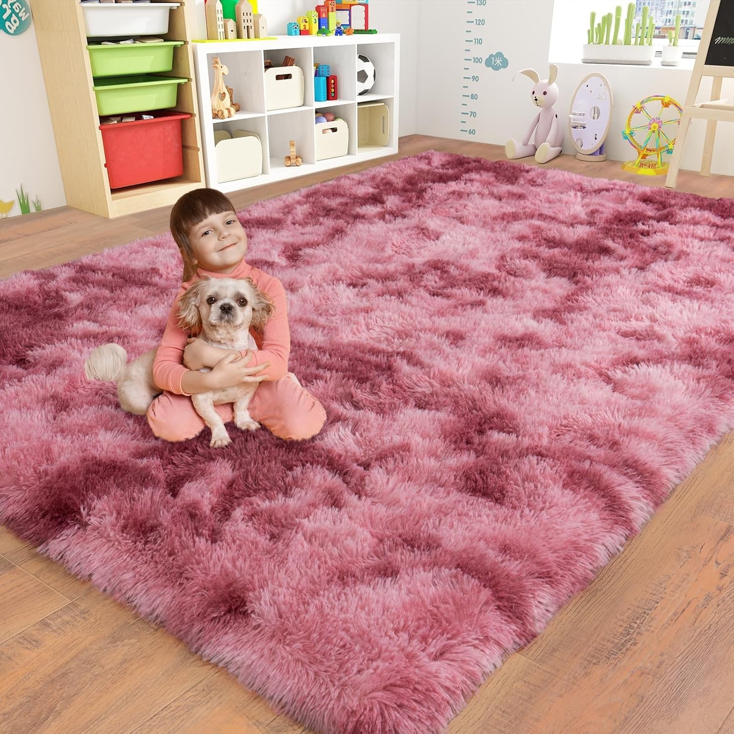 Fluffy Area Rugs Large Tie-dye Pink Red Carpet Mat for Living Room Bedroom Floor