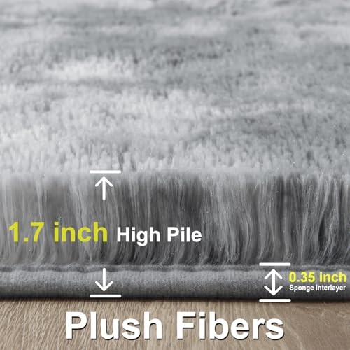 Fluffy Rugs for Living Room: Tie-dye Light Grey Soft Shag Rug for Bedroom,