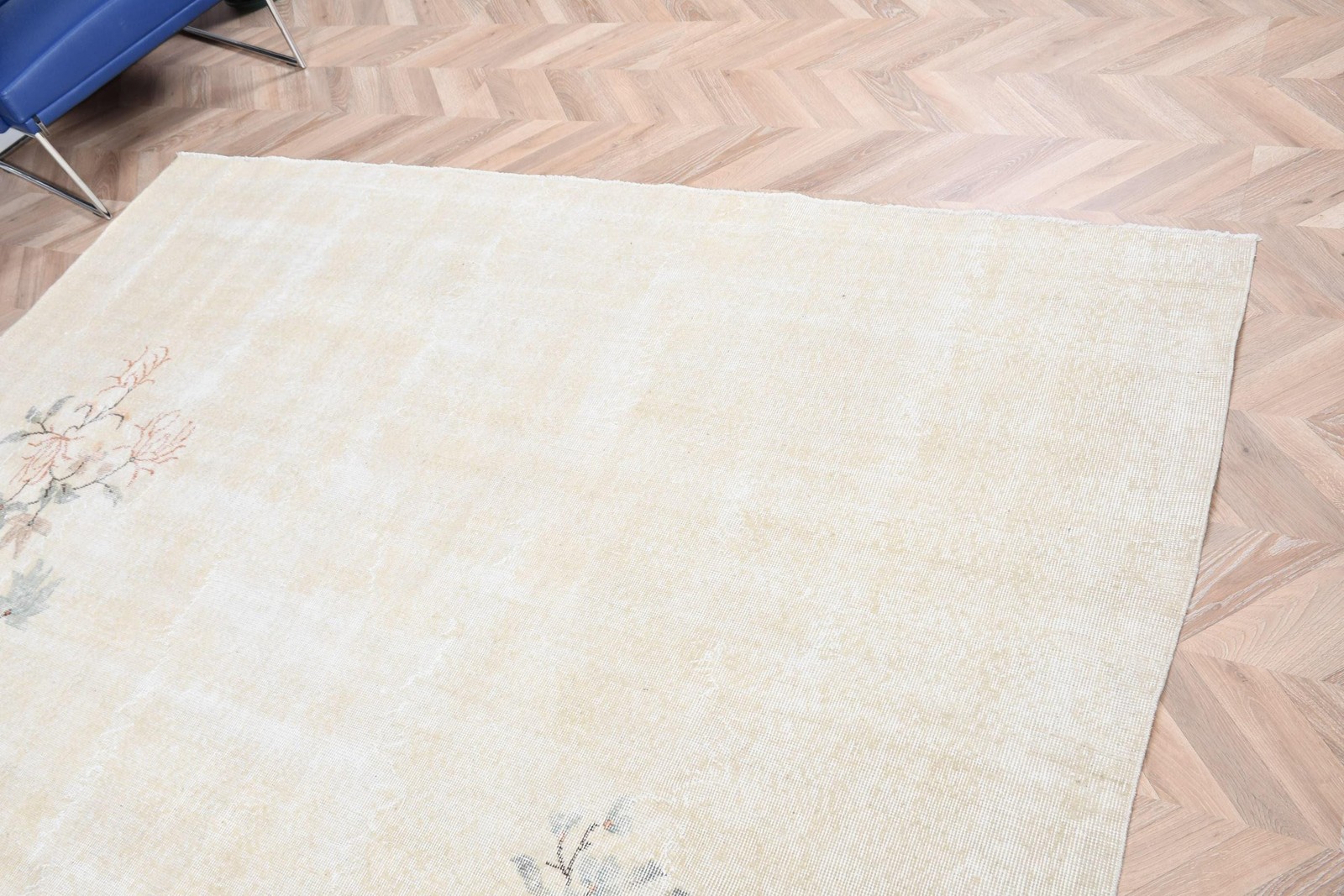 Rug, 8,1×5,2 ft Vintage Rug, White Patchwork Rug Wool
