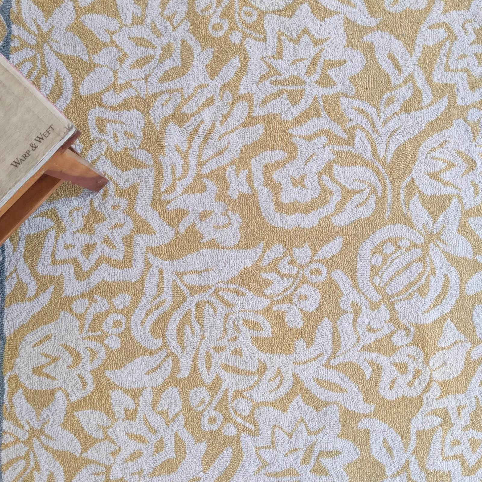 Classic Floral Pattern Area Rug Yellow Ivory Green Border, Handmade Carpets
