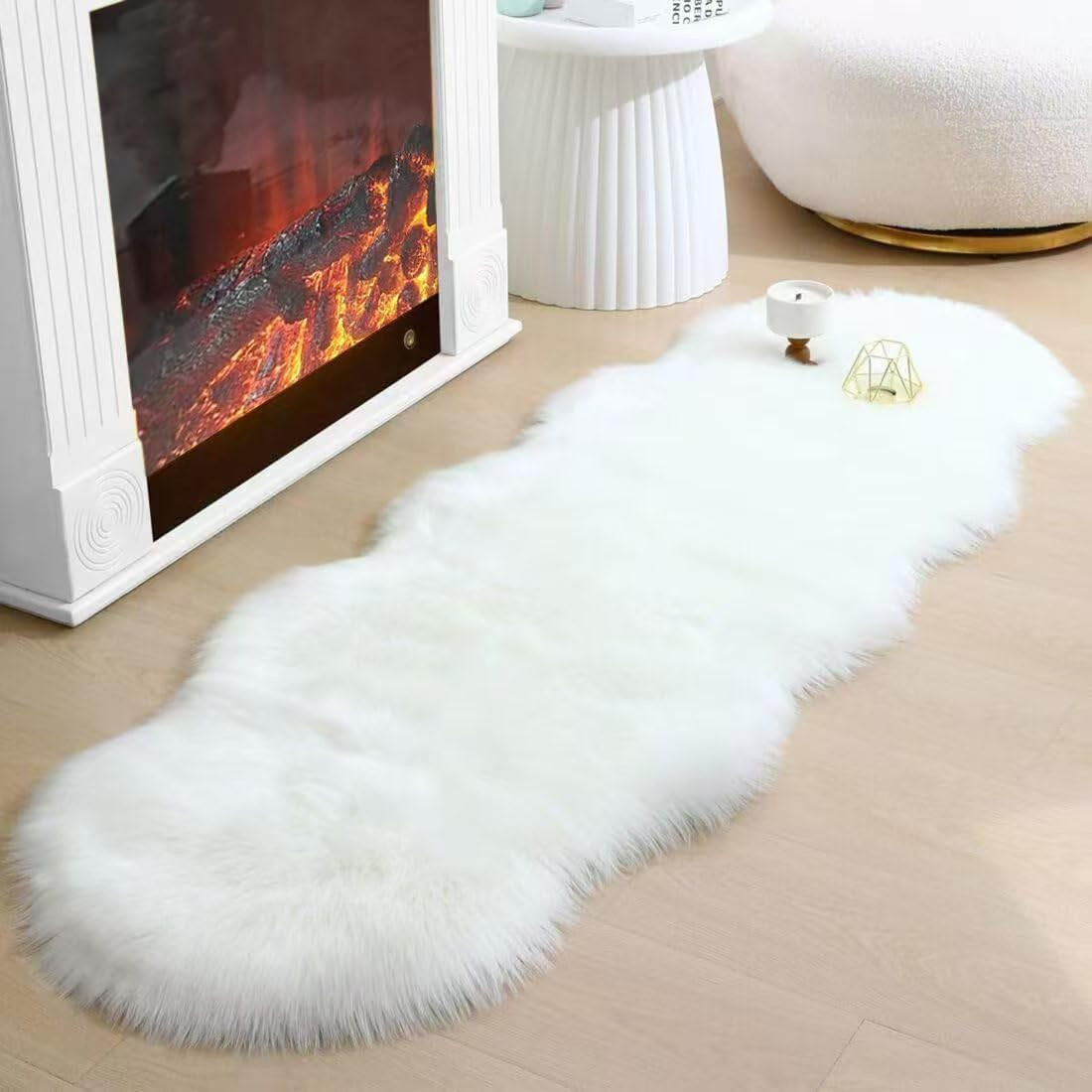 White Faux Fur Sheepskin Rug 2×6 Ft Fuzzy Rug Super Soft Fluffy Plush Area Rug U