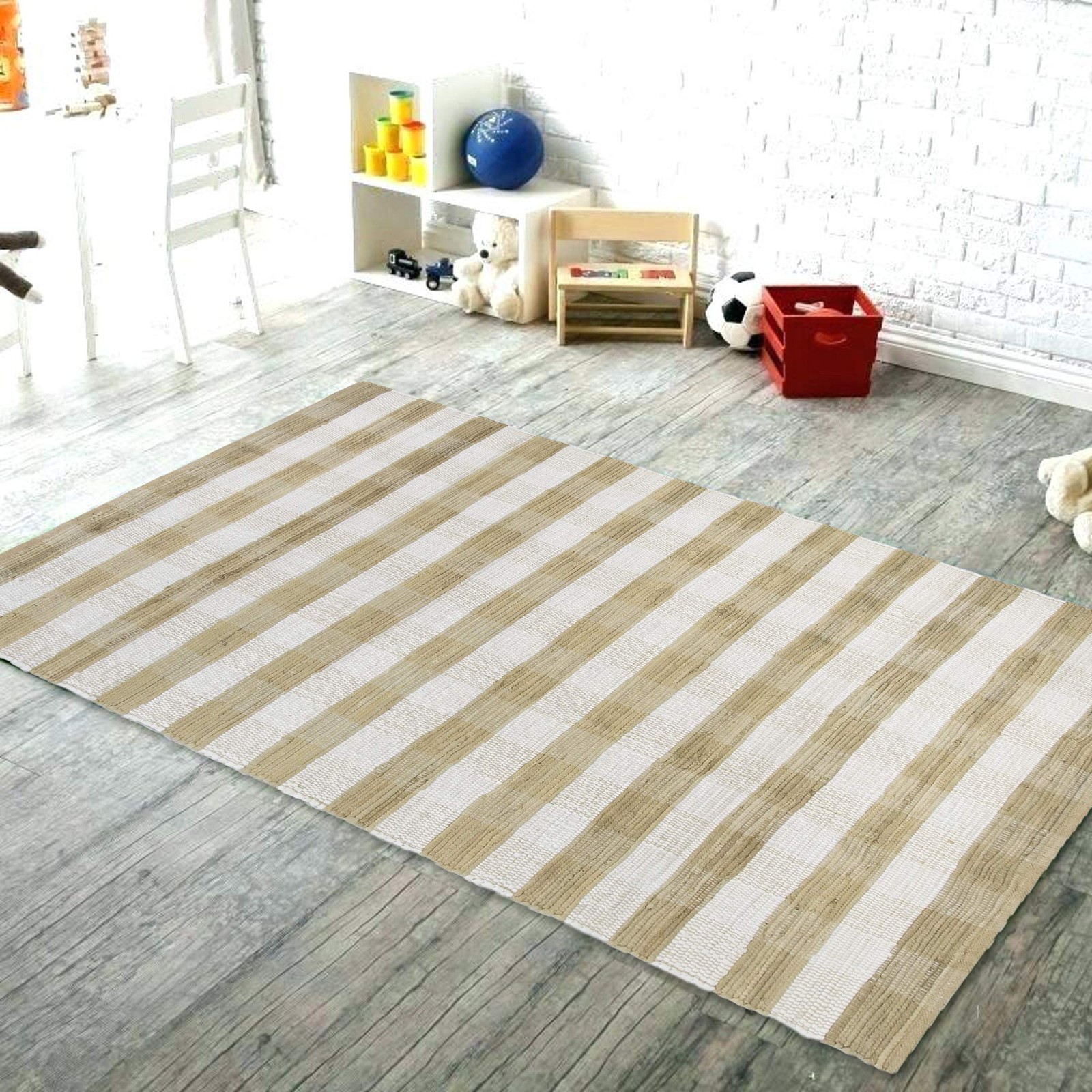 GLAMBURG Cotton Reversible Area Rug 3′ x 5′ Farmhouse Floor Mat, Handwoven Washa