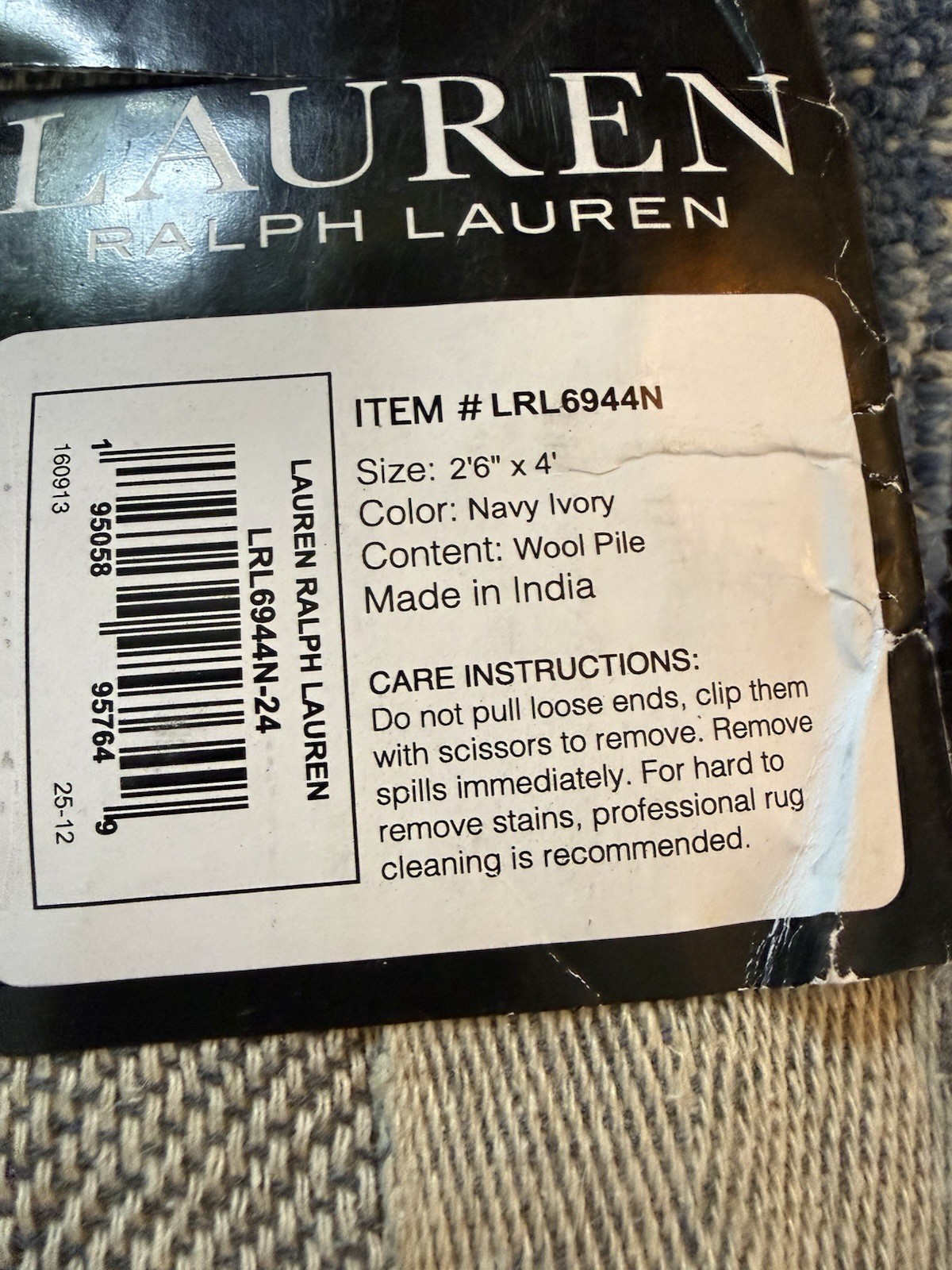 ralph lauren Hand Tufted Wool 2.6×4 Carpet New #lrl6944n