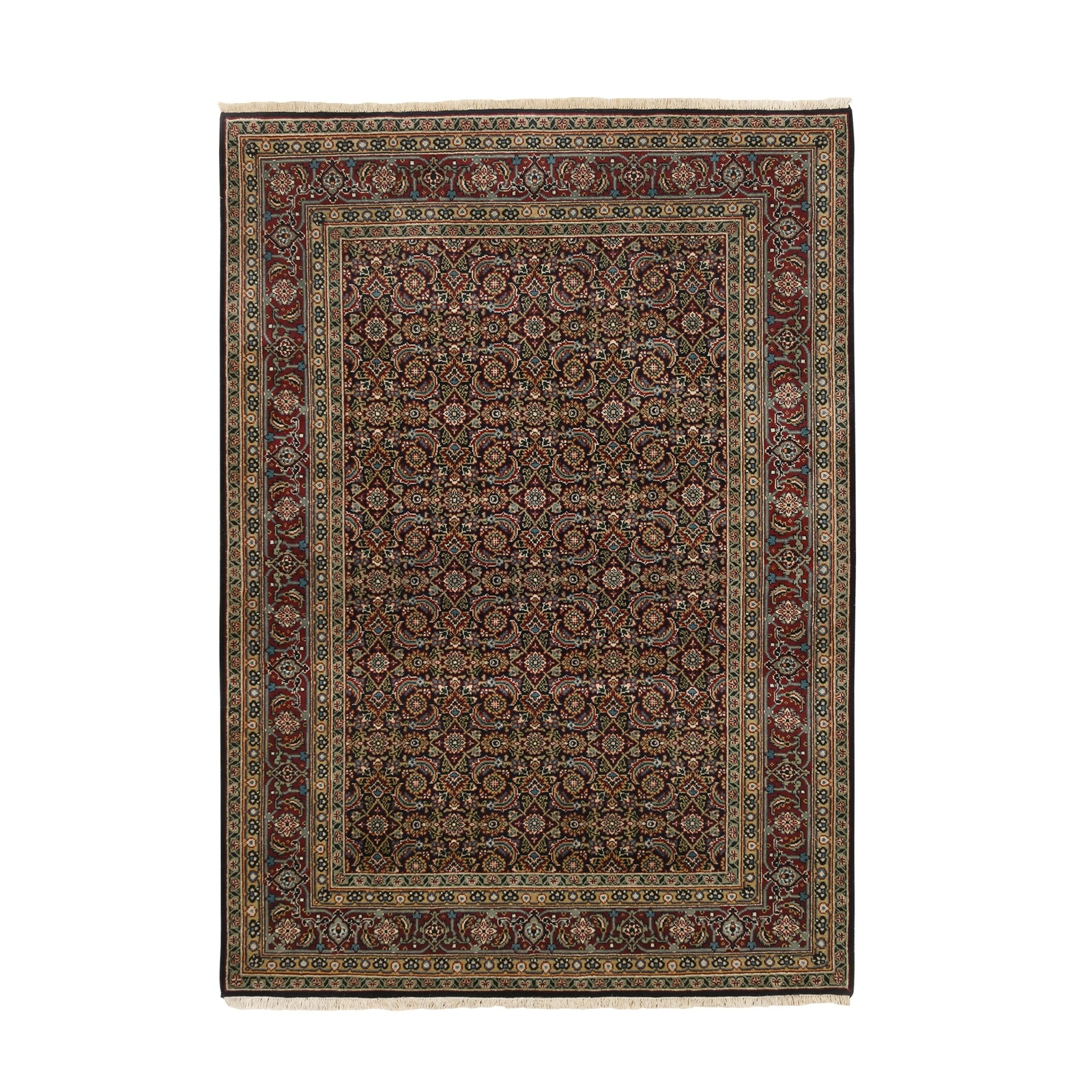 5’2″x7’4″ Wool-Silk 175 KPSI Midnight Blue Herati Design Hand Knotted Rug R62995