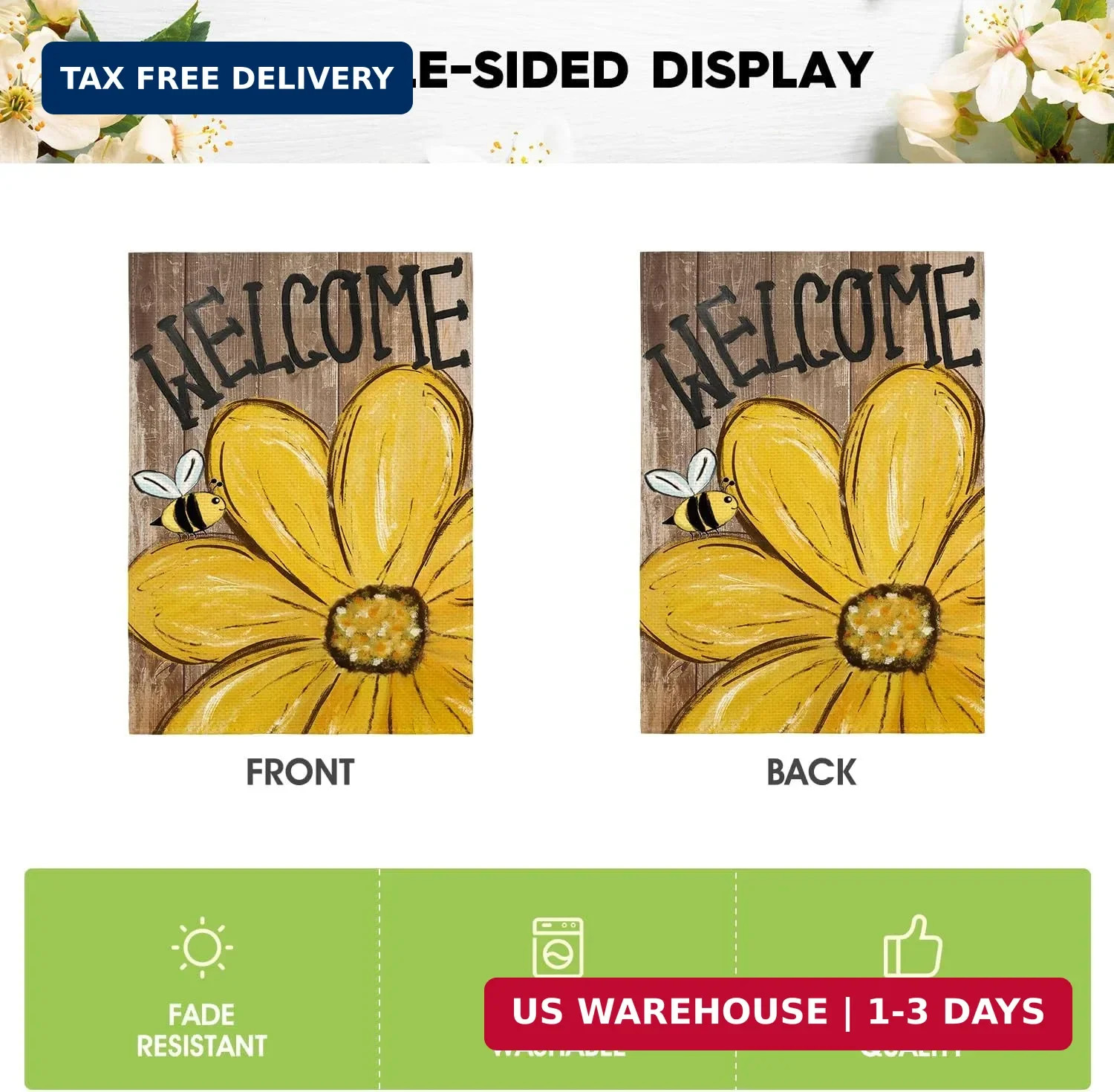 AVOIN colorlife Sunflower Bumblebee Spring Summer Garden Flag 12×18 Inch | Doubl