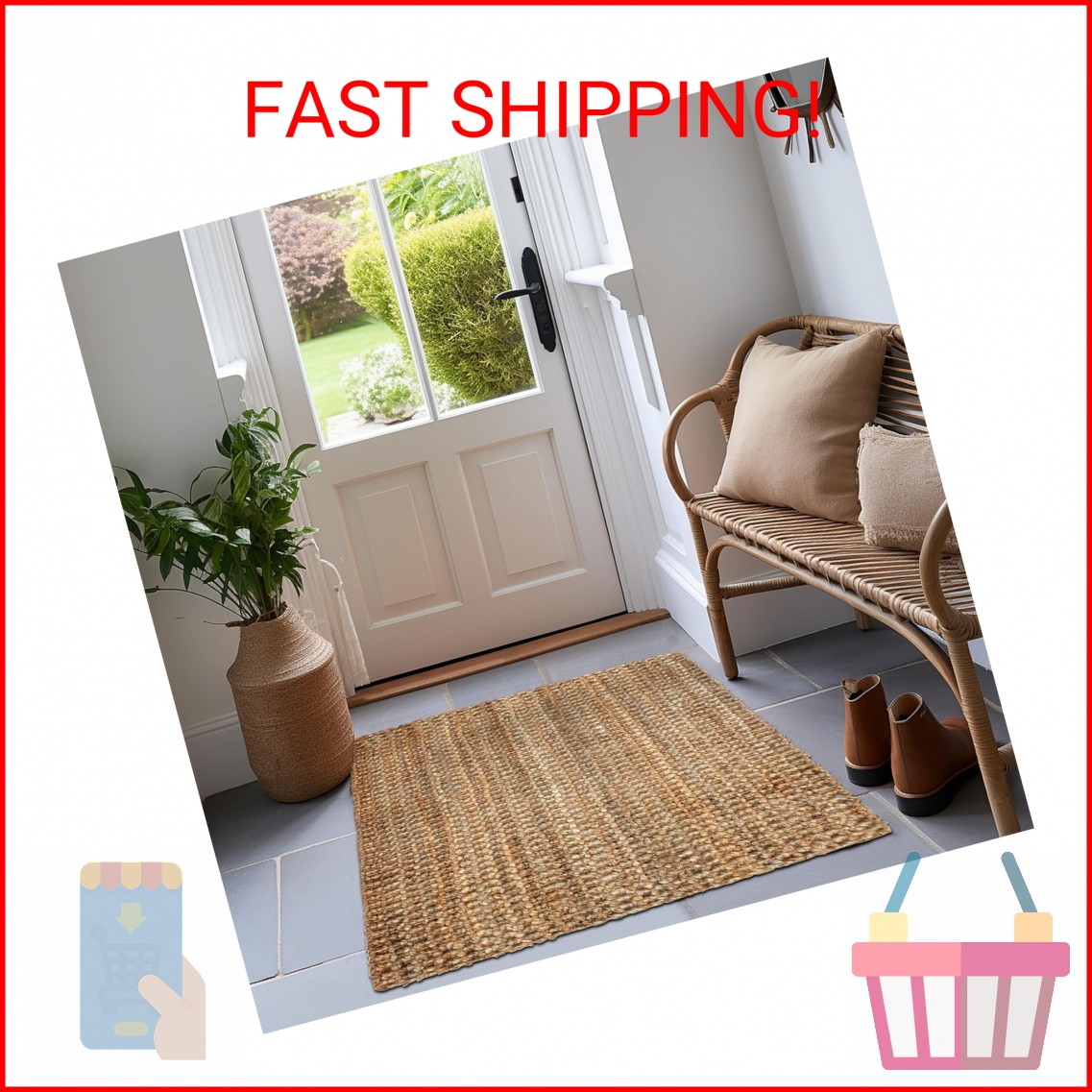IRONGATE Jute Handspun Area Rug – Premium Jute Handwoven Reversible Chunky Textu