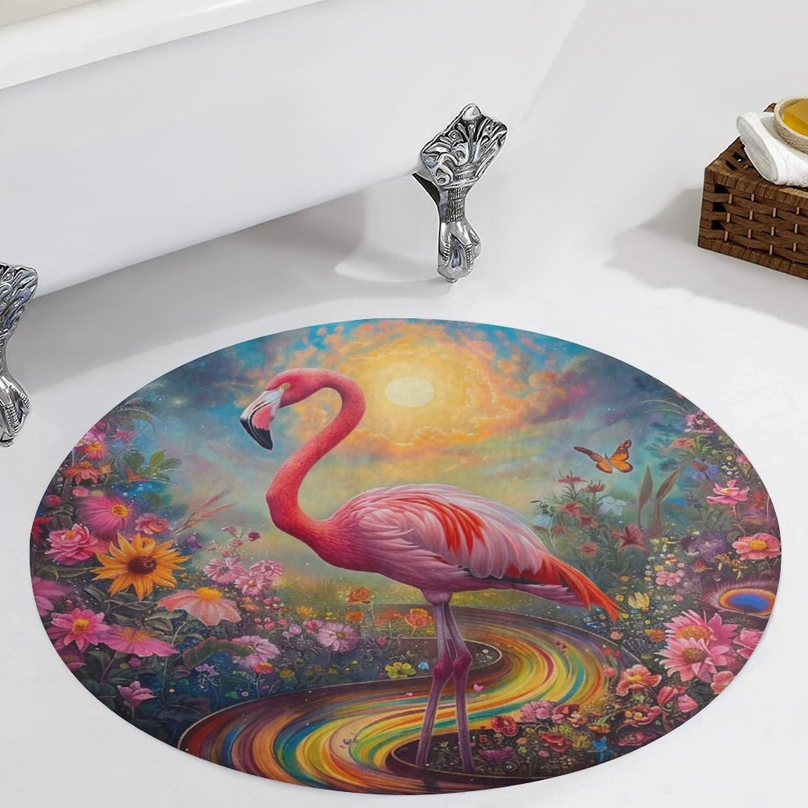 Floral Flamingo Bath mat, 3D Floral Plant Pink Flamingo Shower mat, Suitable …