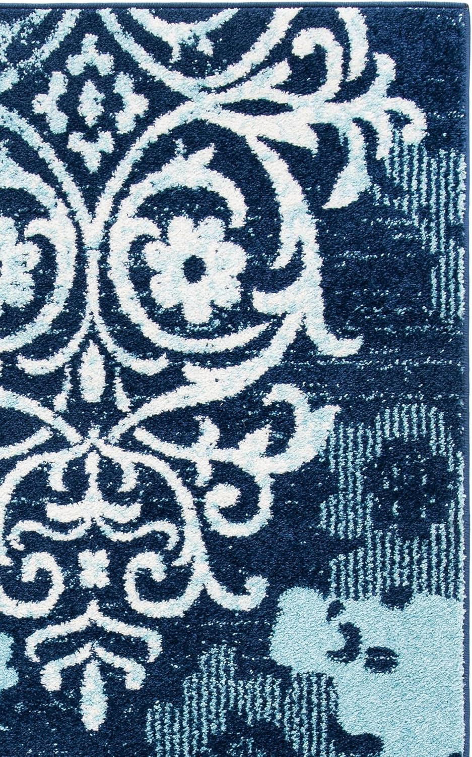 Navy & Aqua Floral Area Rug 8×10 – Non-Shedding, Easy Clean, Adirondack Collecti