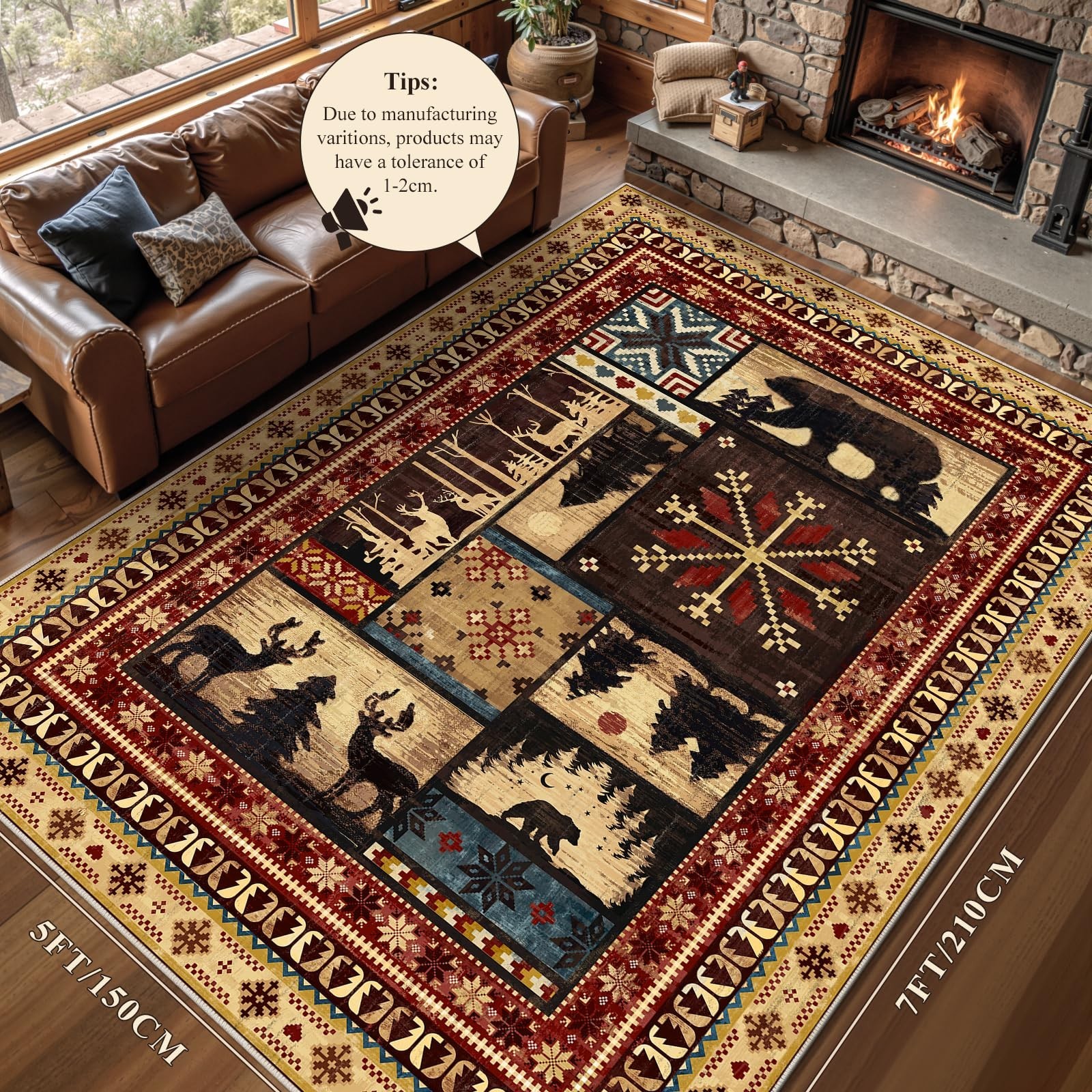 Rustic 5×7 Bear Area Rug – Non-Slip Washable Lodge Carpet for Living Room, Bedro
