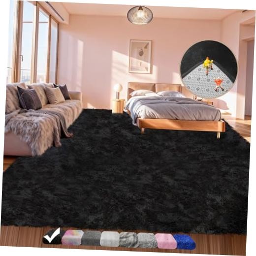 Large Shag Area Rugs 5×7 for Living Room, Ultra Soft Fluffy Black Rugs for