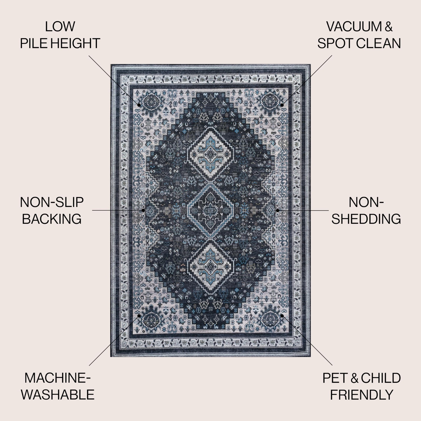 Jonathan Y Machine Washable Indoor Area Rug 8X10 Navy/Light Gray Dalyan