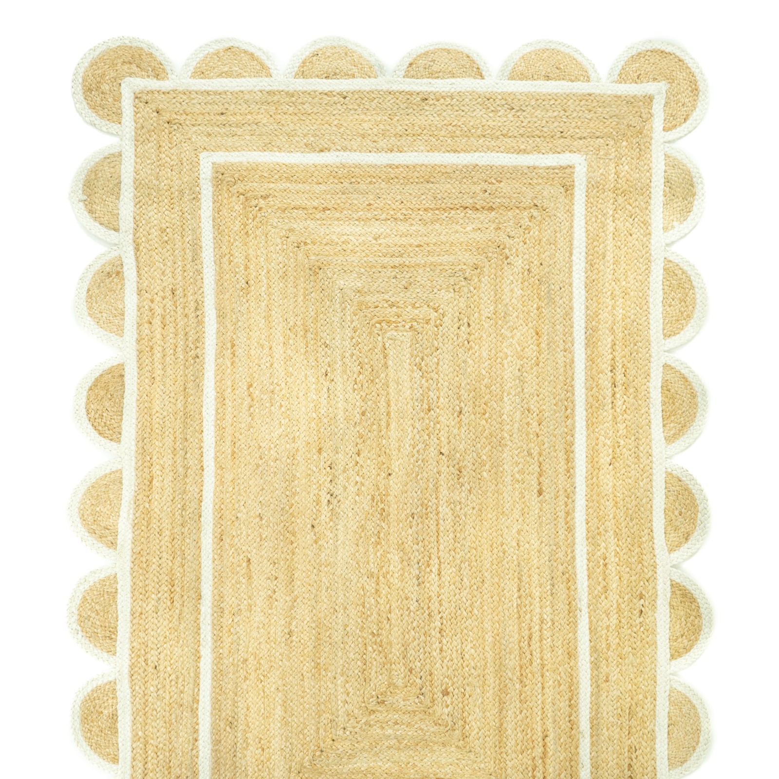 Handwoven Beige Scallop Jute Rug 8×10, Home & Living Room Decor, Scalloped Rug