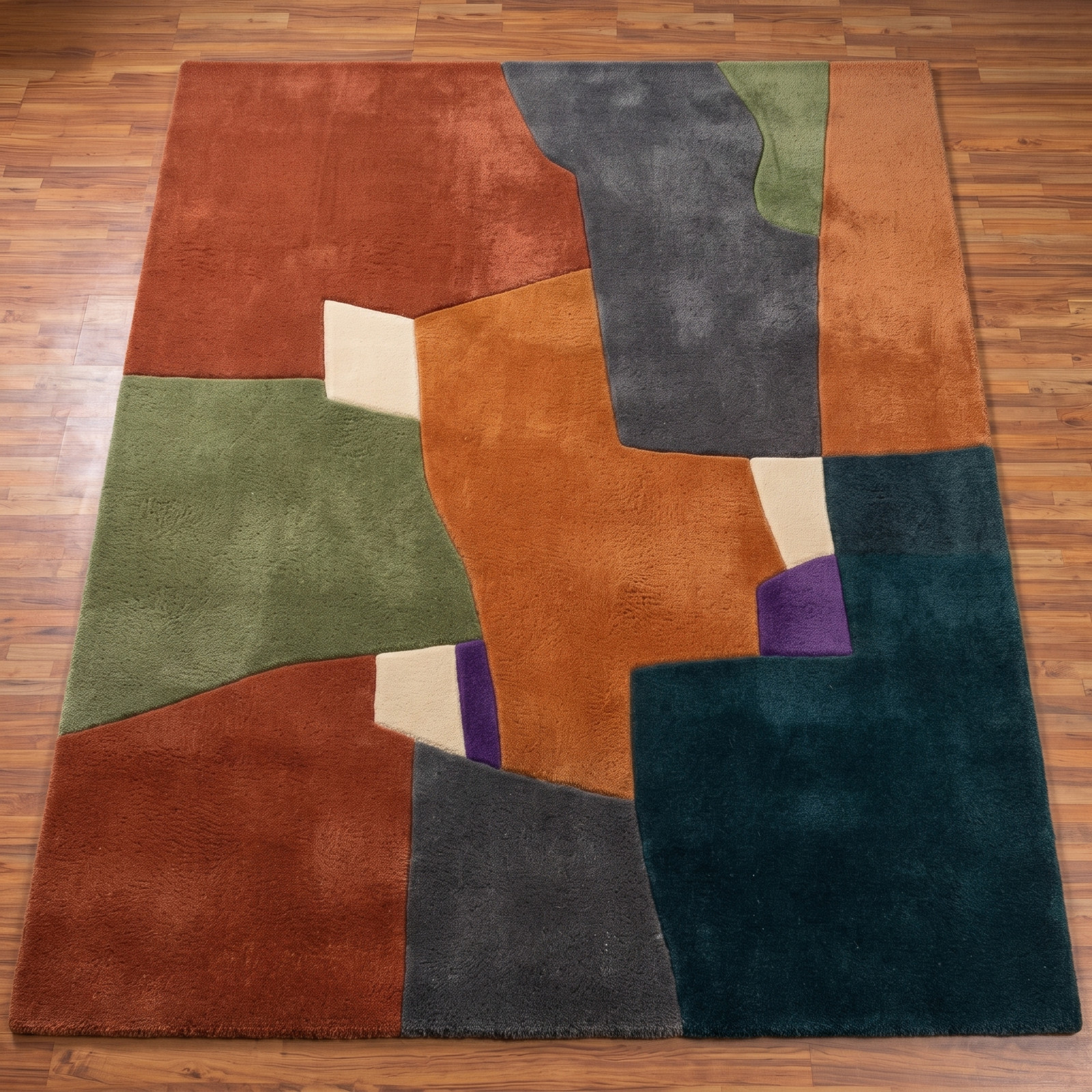 Modern Abstract Geometric Area Rug, Hand Tufted Wool Colorful Living Room Carpet