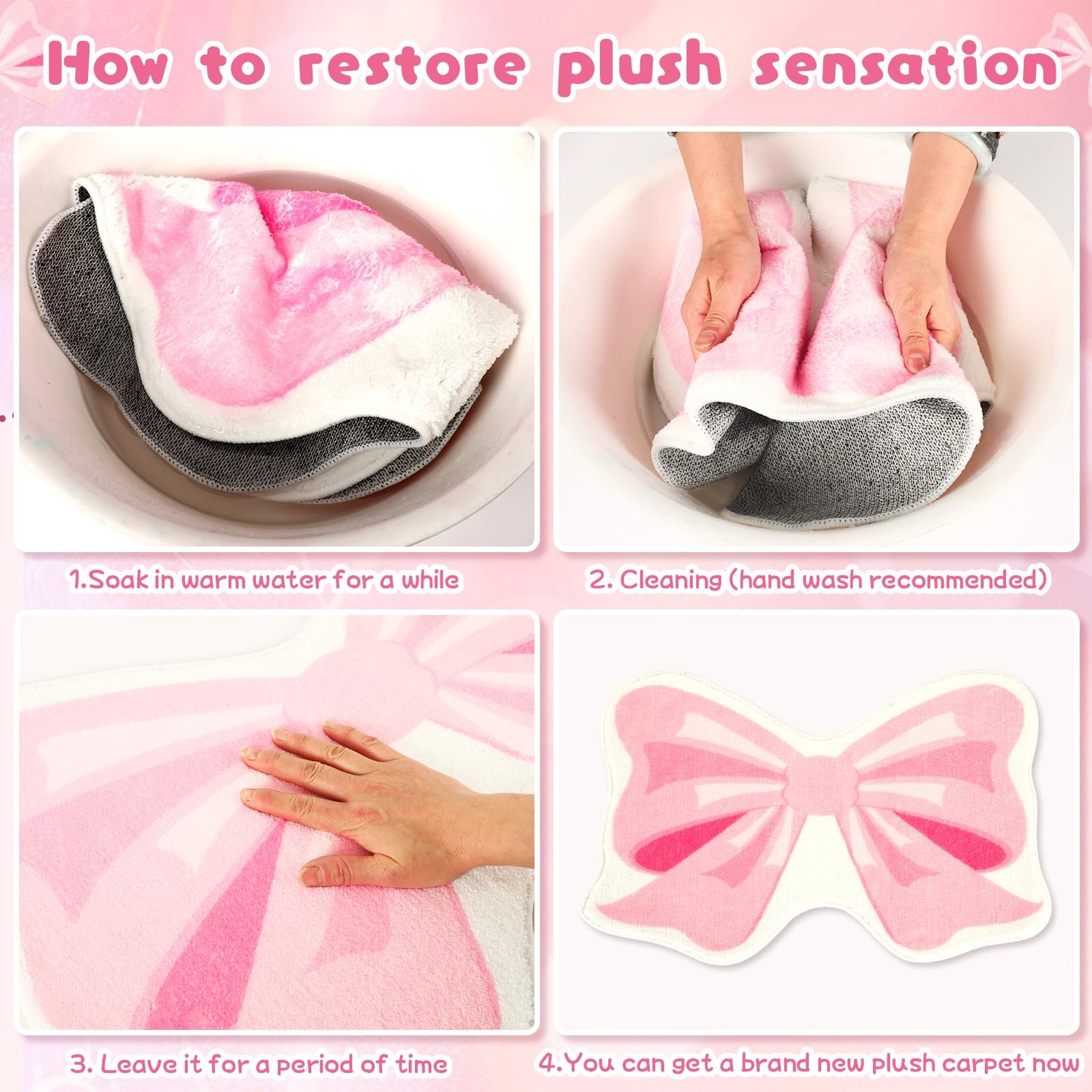 Pink Bow Bathmat Rugs Non Slip Coquette Bow Cute Aesthetic Carpet Cute Room D…