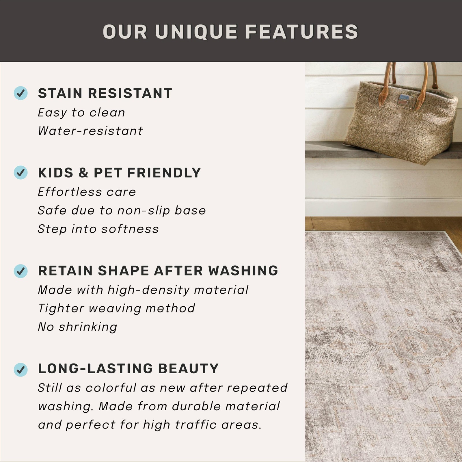 Beige Brown 2×3 Washable Non Slip Bathroom Rug for Entryway Indoor, Low Pile …