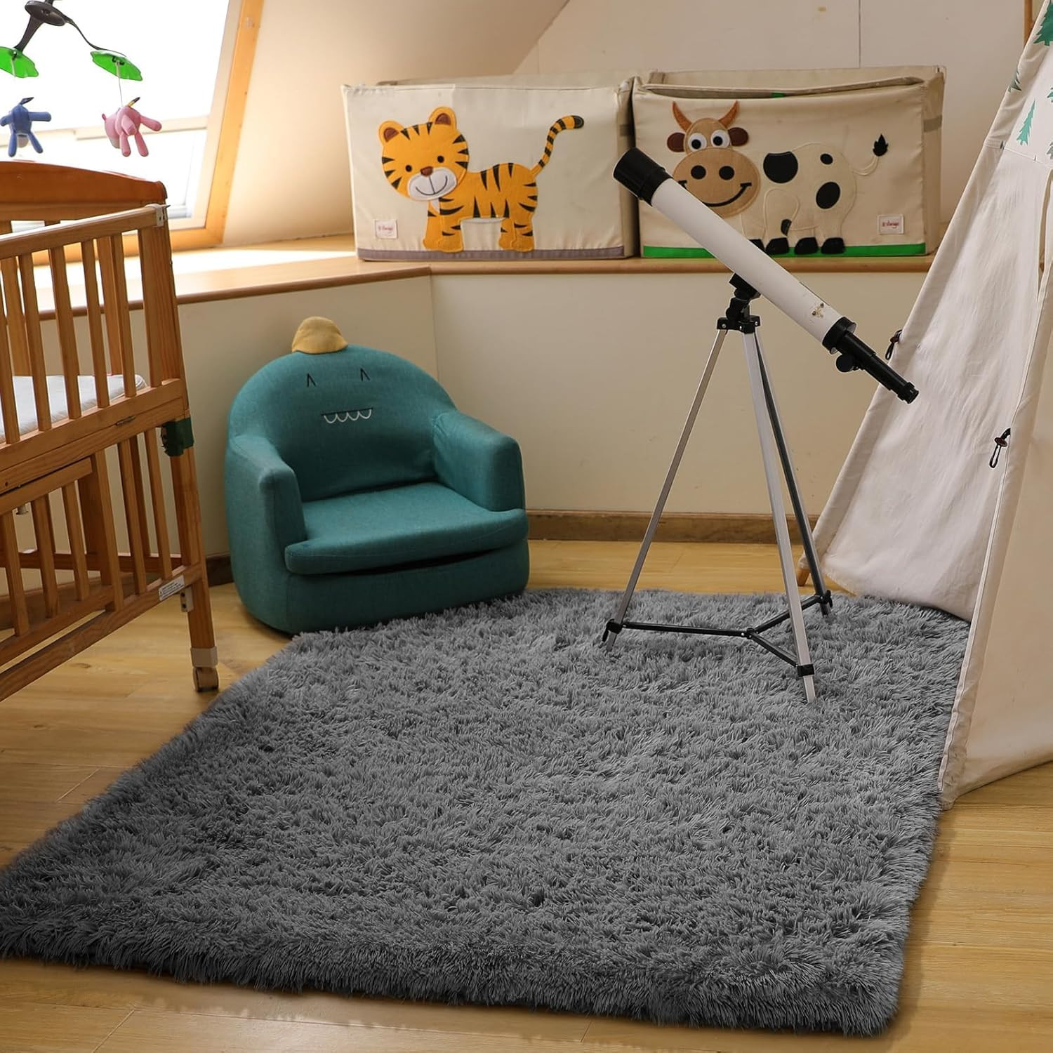 Ophanie Area Rugs for Living Room Bedroom, Washable Non-Slip Fluffy Soft Grey Sh