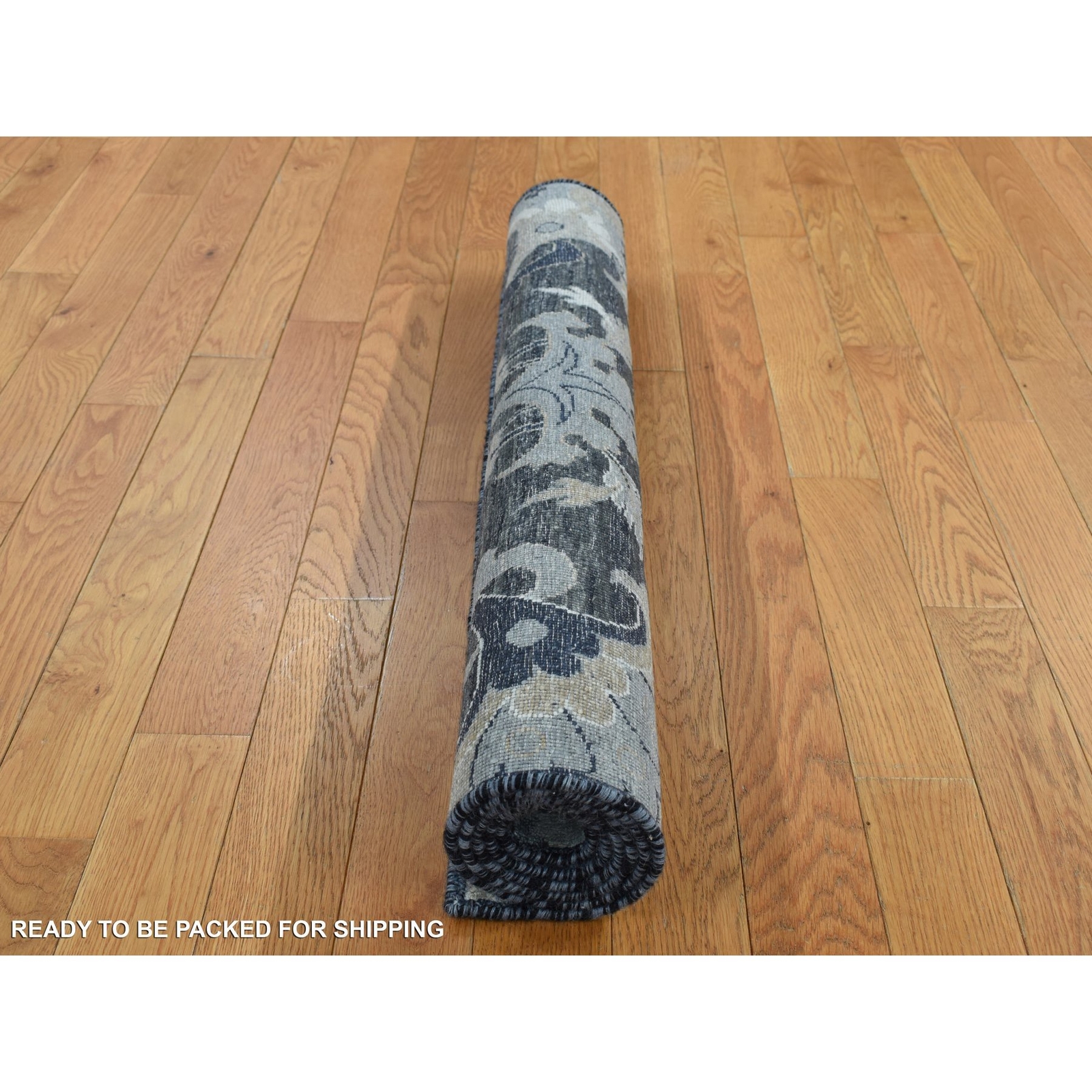 3′ x 5′ Gray Hand Knotted Silk with Textured Wool Blossom Design Rug R87612