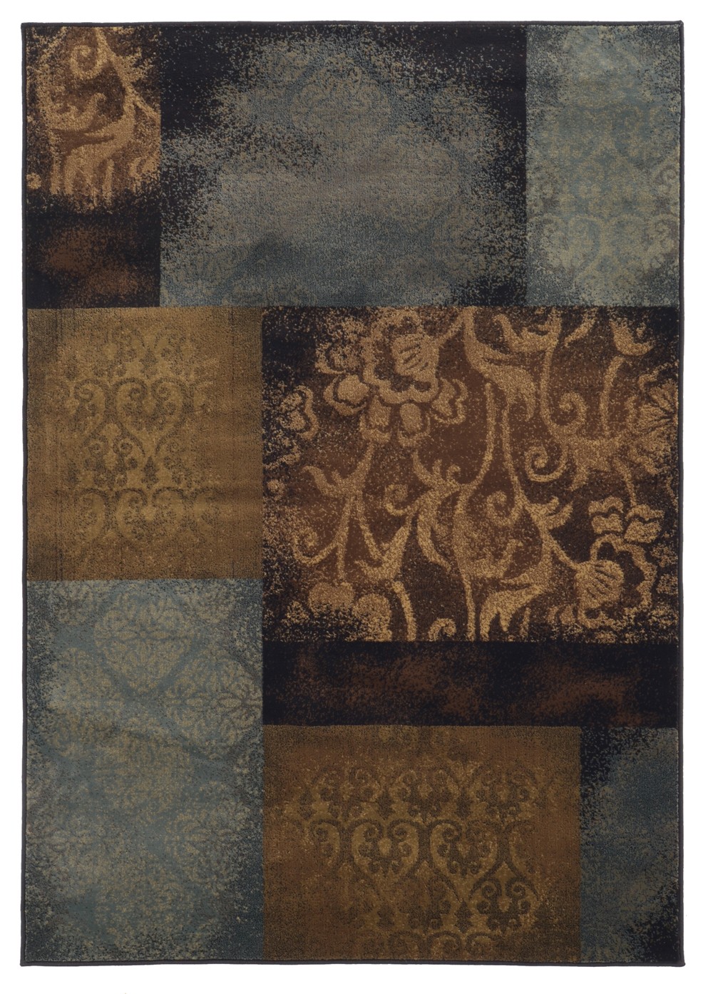 Blue Squares Damask Boxes Scrolls Geometric Area Rug 4878B – Aprx 5′ 3″ x 7′ 6″