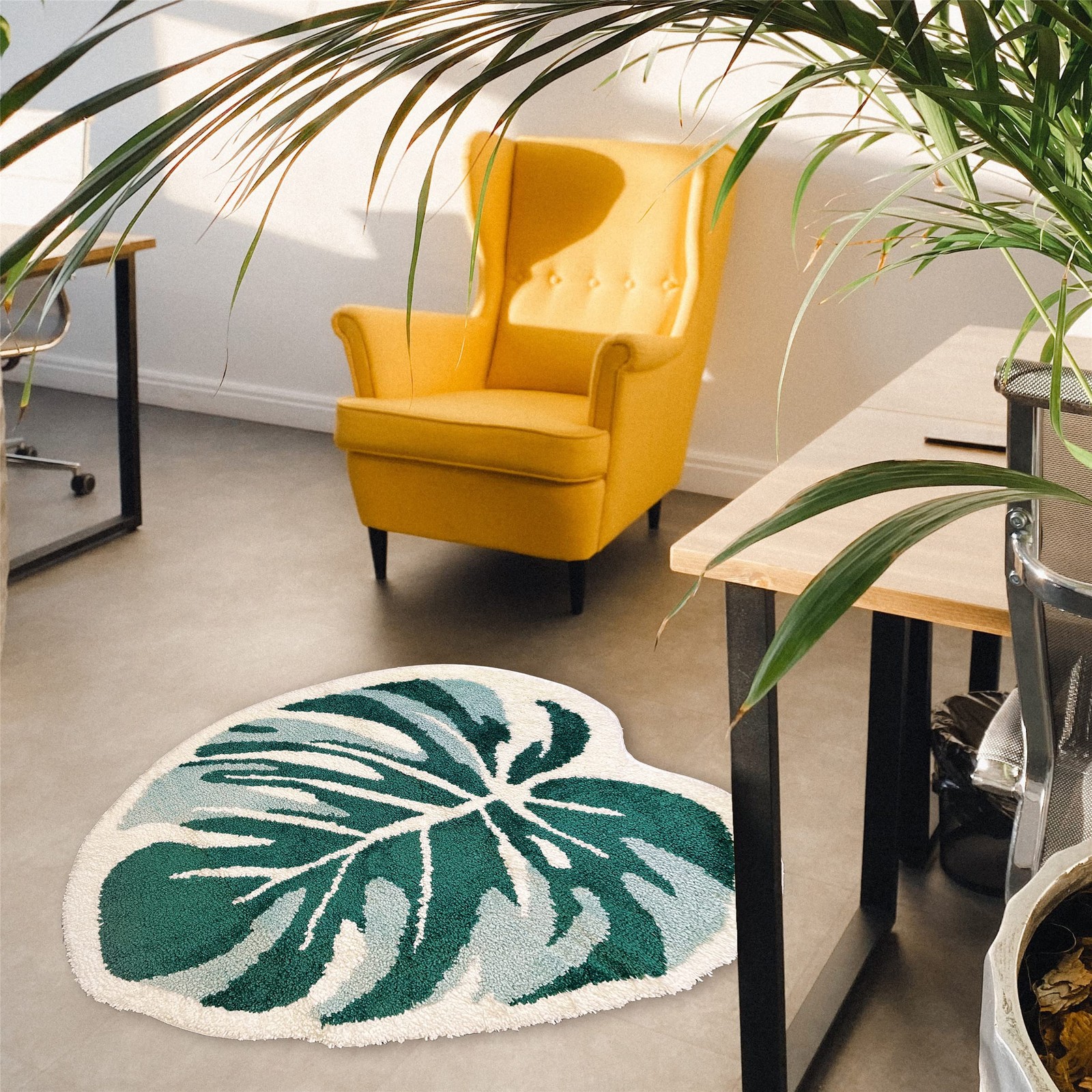 Monstera Leaf Area Rugs Non Slip Fluffy Bath Mat Tufted Rug,Ultra Soft Washab…