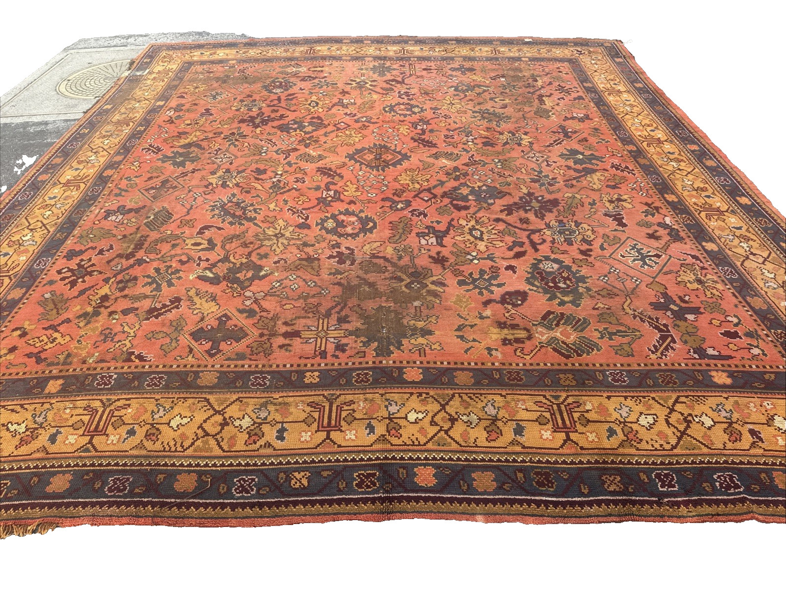 Auth: 1920 Antique OUSHAK ANATOLIAN RUG ARCHITECTURAL BEAUTY COPPER 13X15