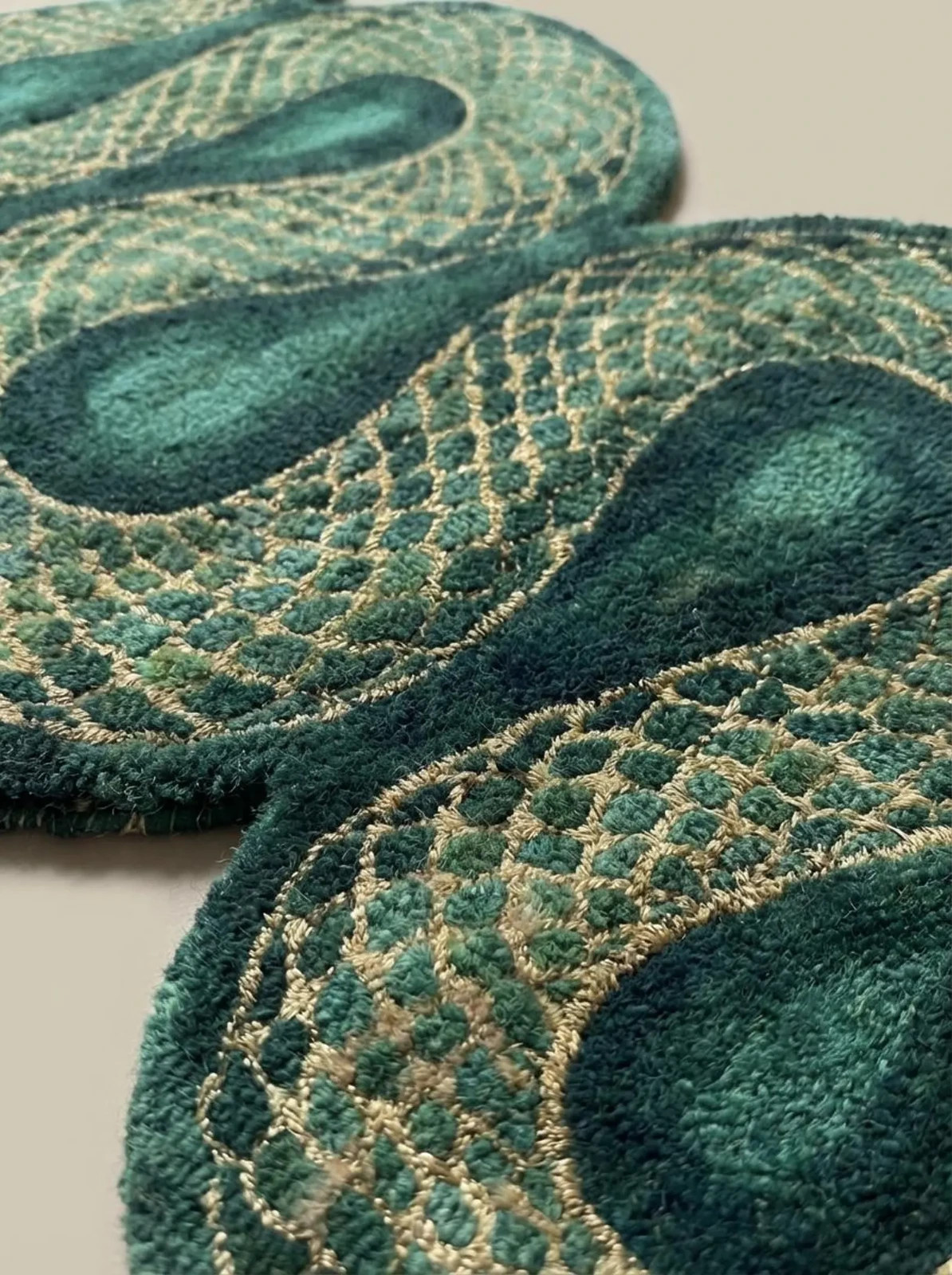 Hand Tufted Snake Rug, Green Serpent Runner Carpet, Animal Shape Statement Rug,