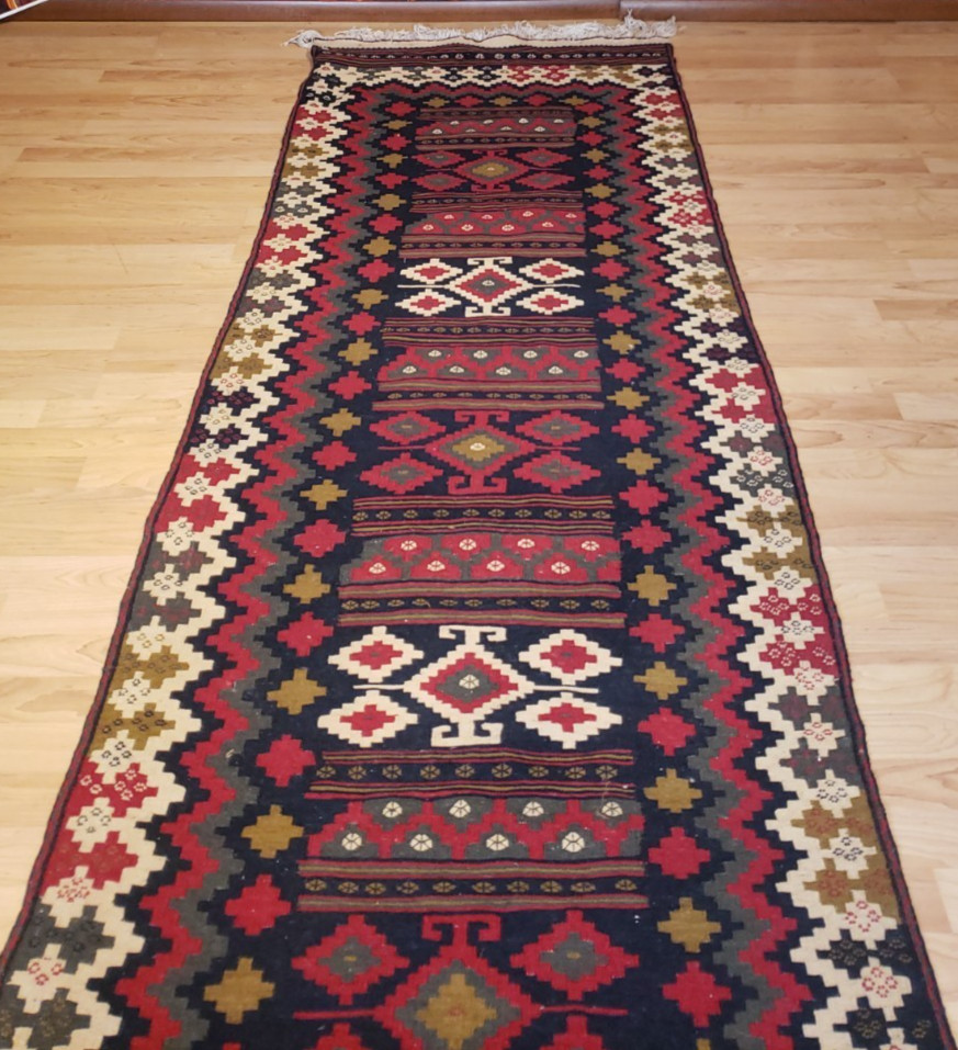 New Tags Genuine Handwoven Baktiari Wool Kilim Runner 2’11” x13’3″ Tag $1,546.00