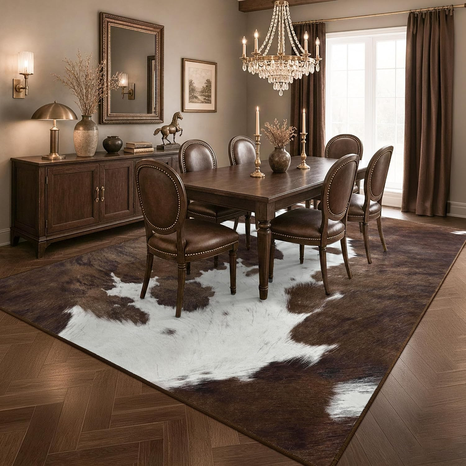 6X9 Brown Cow Print Rugs for Living Room Bedroom | Washable Non-Slip Indoor Floo
