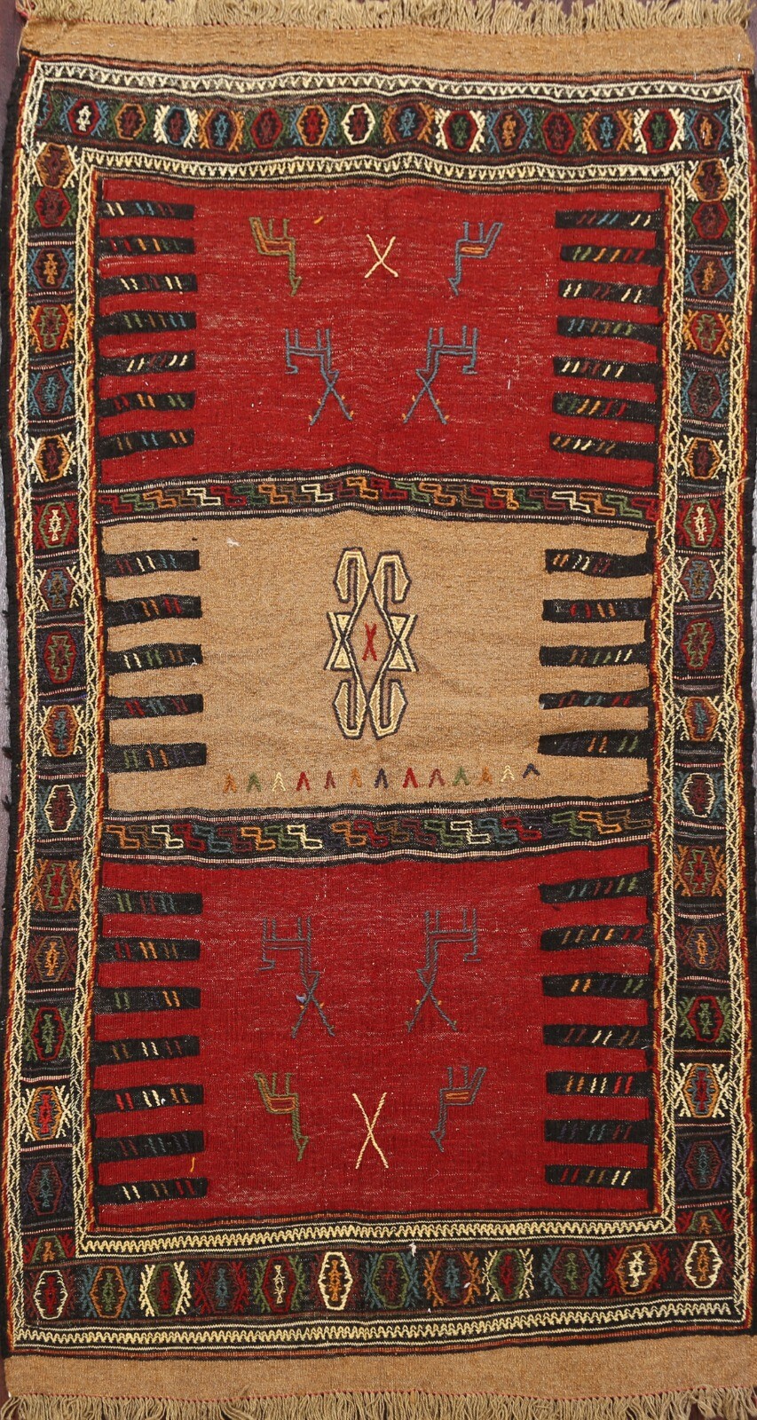 Tribal Traditional Sumak Kilim Geometric Oriental Area Rug Wool Hand Woven 3×6