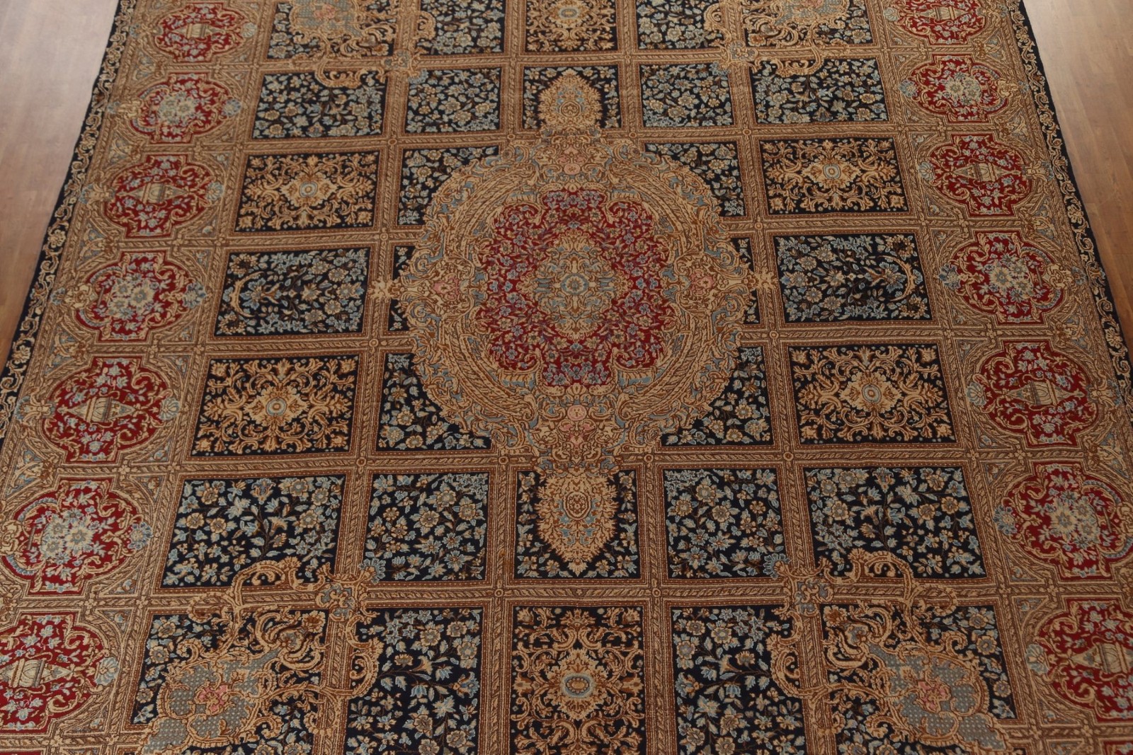 Palace Size Handmade Antique Rug 13×16 Medallion Navy Blue Wool Classic Carpet