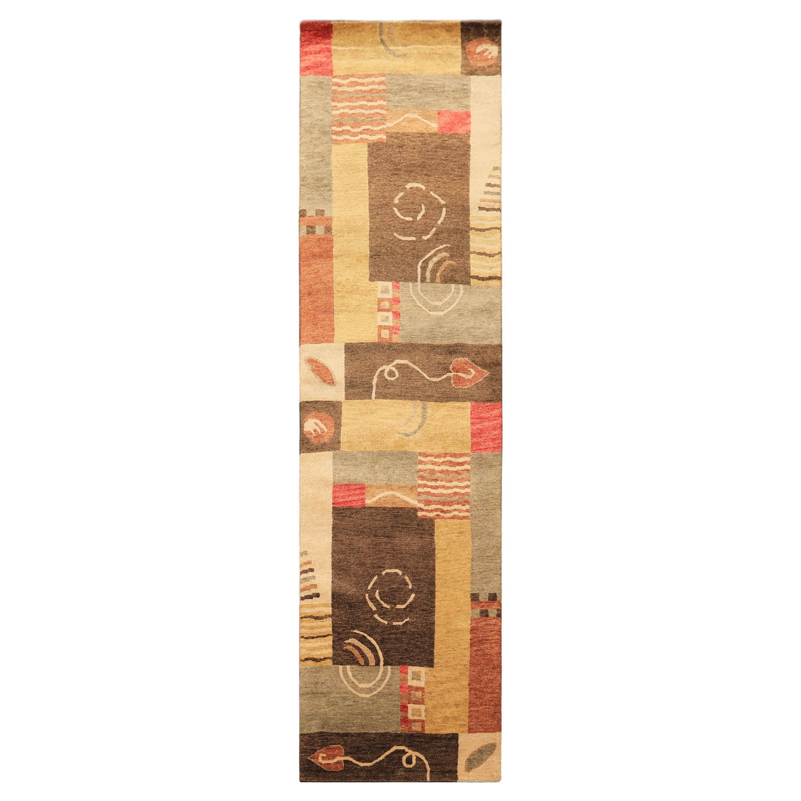 2’7″x9’7″ Runner Hand Knotted New Zealand Wool Gold, Brown Tibetan Kalaty Rug