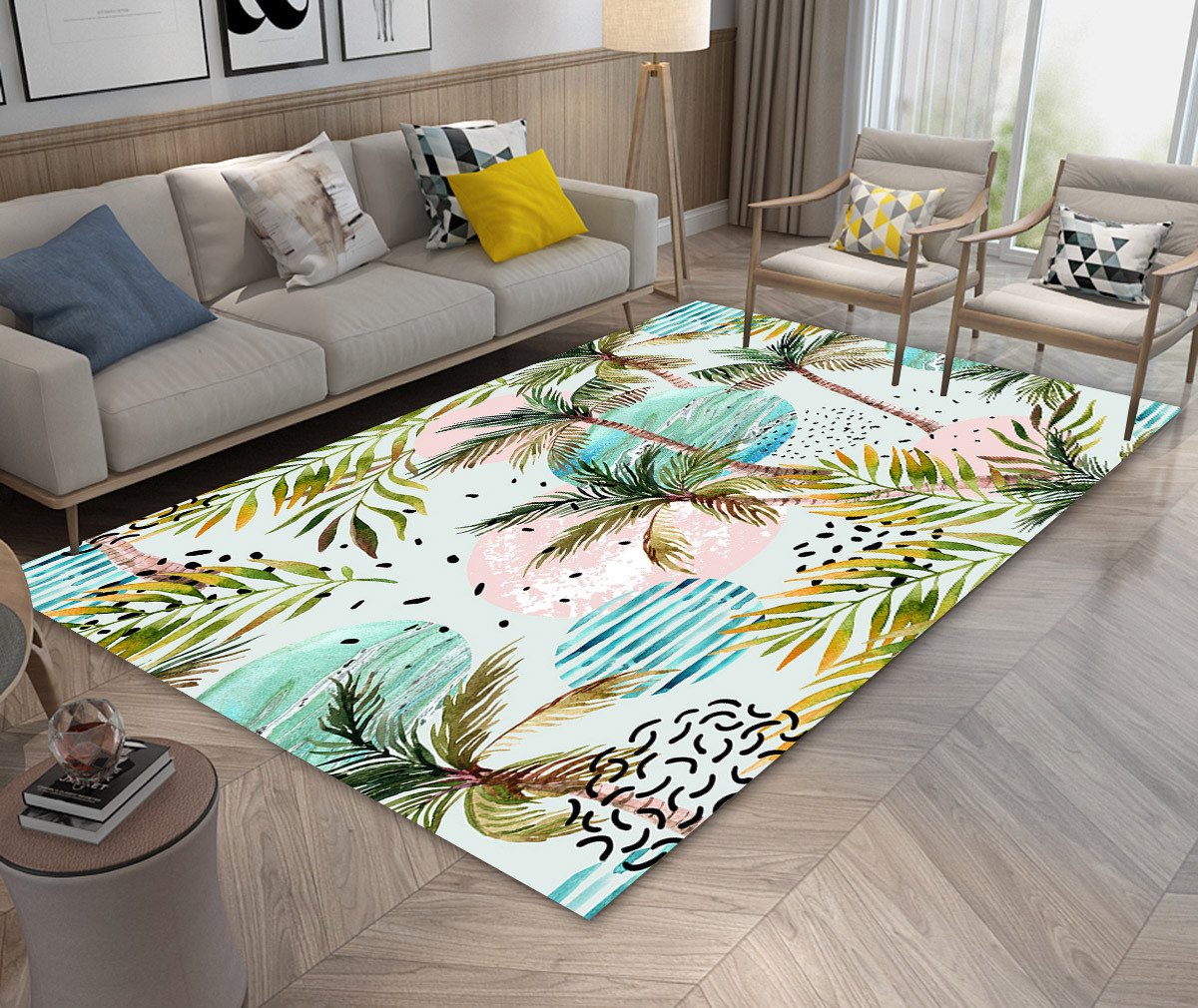 Area Rugs Bedroom Rug Living Room Floor Mat Watercolor Tropical Palm Tree Design