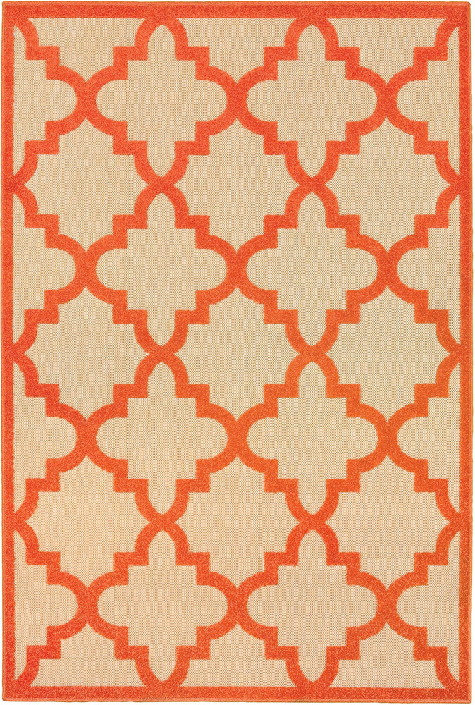Beige Outdoor Curved Angles Geometric Area Rug 660O9 – Aprx 3′ 10″ x 5′ 5″